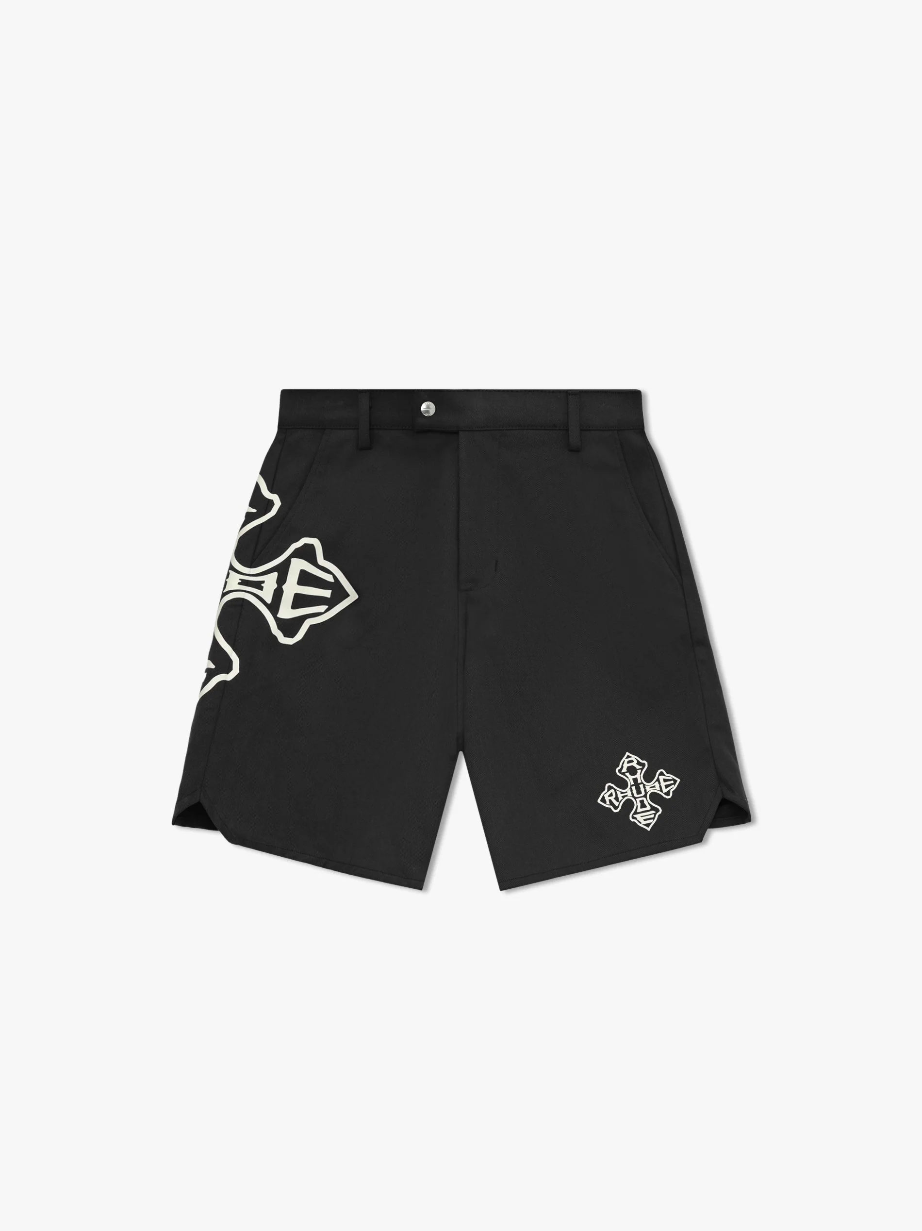 RHUDE MEN'S BLACK TWILL SHORTS WITH LOGO