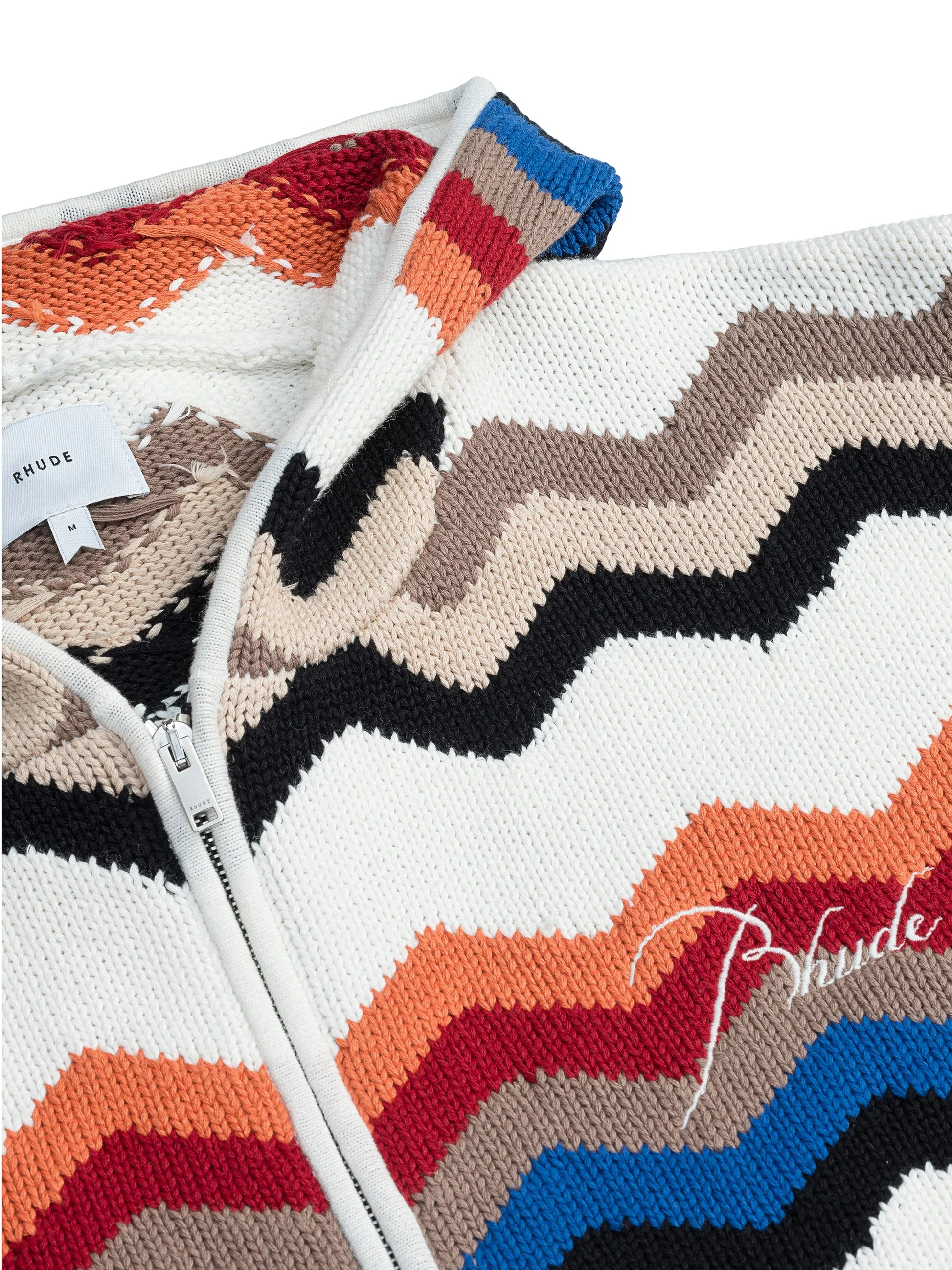 RHUDE MEN'S MULTICOLOR CASHMERE KNIT ZIP-UP HOODIE - Image 3