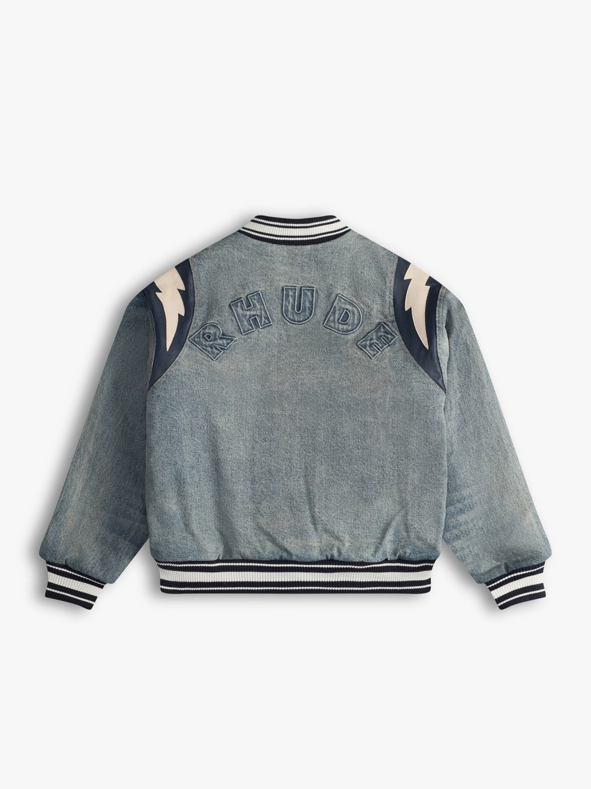 RHUDE MEN'S DENIM LIGHTING VARSITY JA DARK INDIGO NWT - Image 2