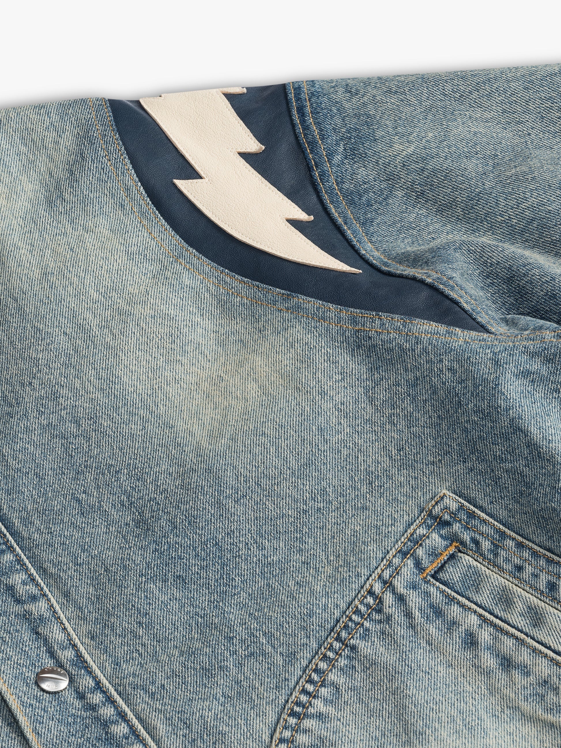 RHUDE MEN'S DENIM LIGHTING VARSITY JA DARK INDIGO NWT - Image 3