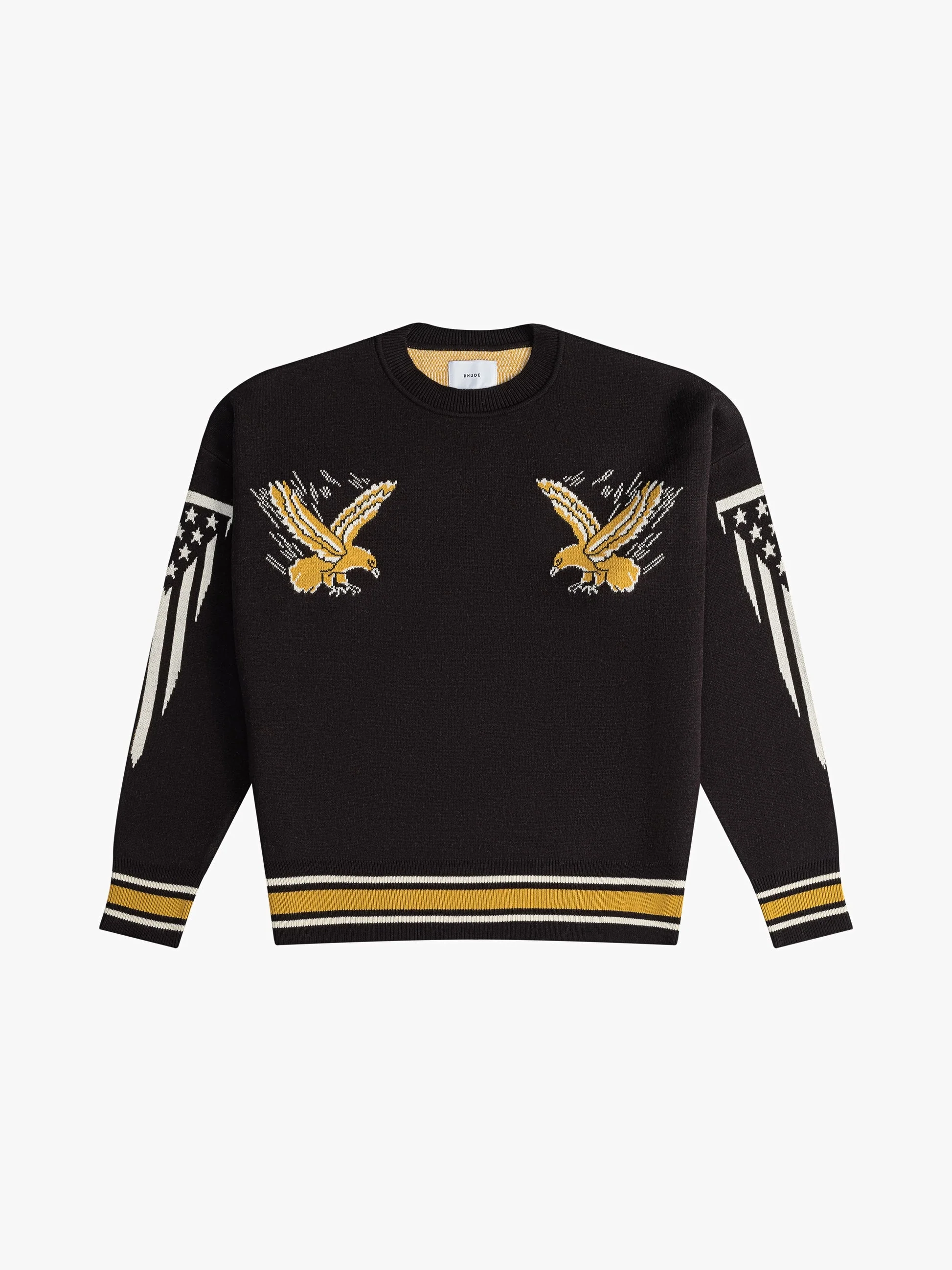 RHUDE MEN'S BLACK GOLD CASHMERE KNIT CREWNECK SWEATER