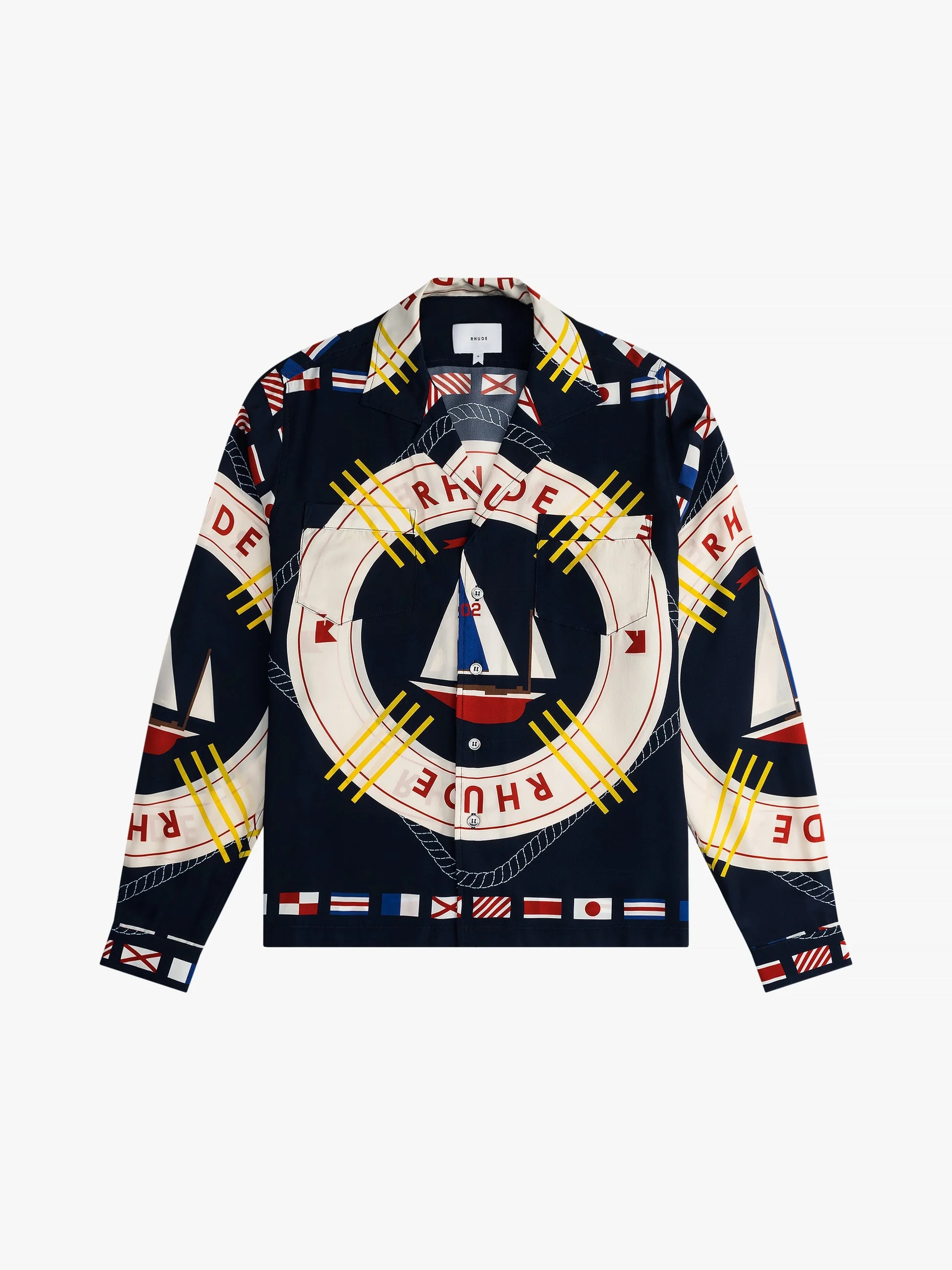 RHUDE MEN'S FLAG SAIL LS SILK S BLUE MULTI NWT