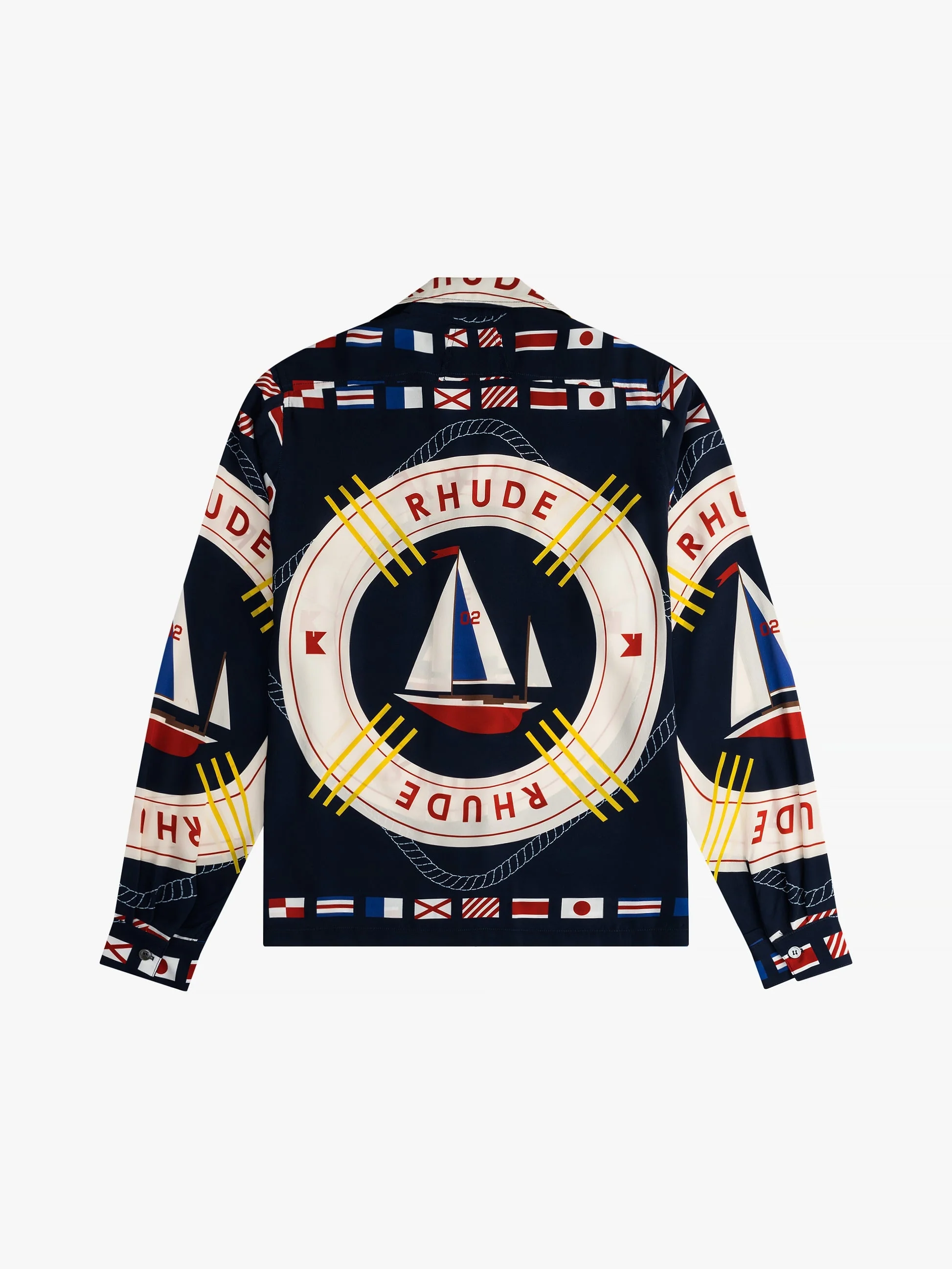 RHUDE MEN'S FLAG SAIL LS SILK S BLUE MULTI NWT - Image 2