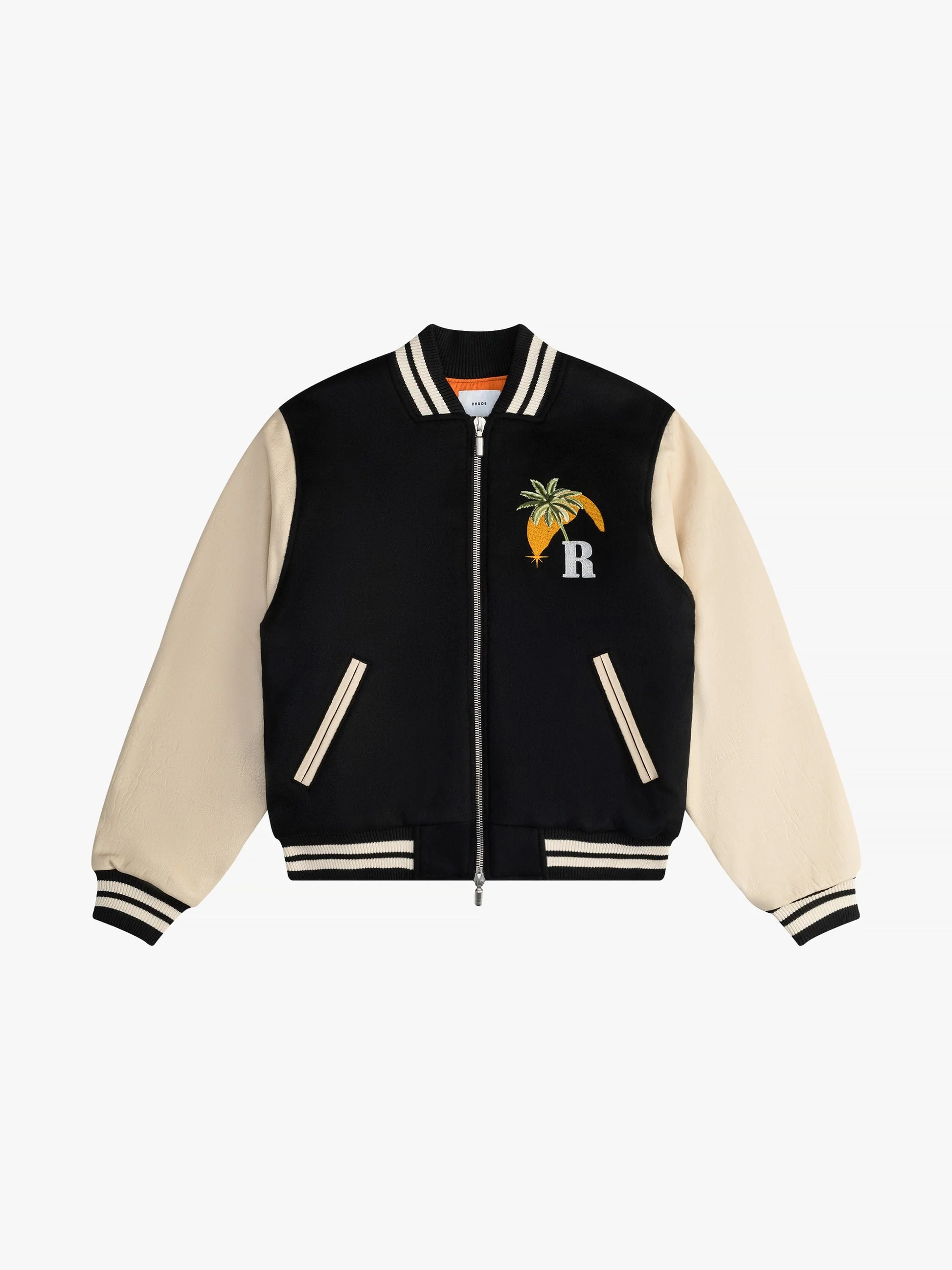 RHUDE MEN'S GP VARSITY JACKET BLACK/CREAM NWT
