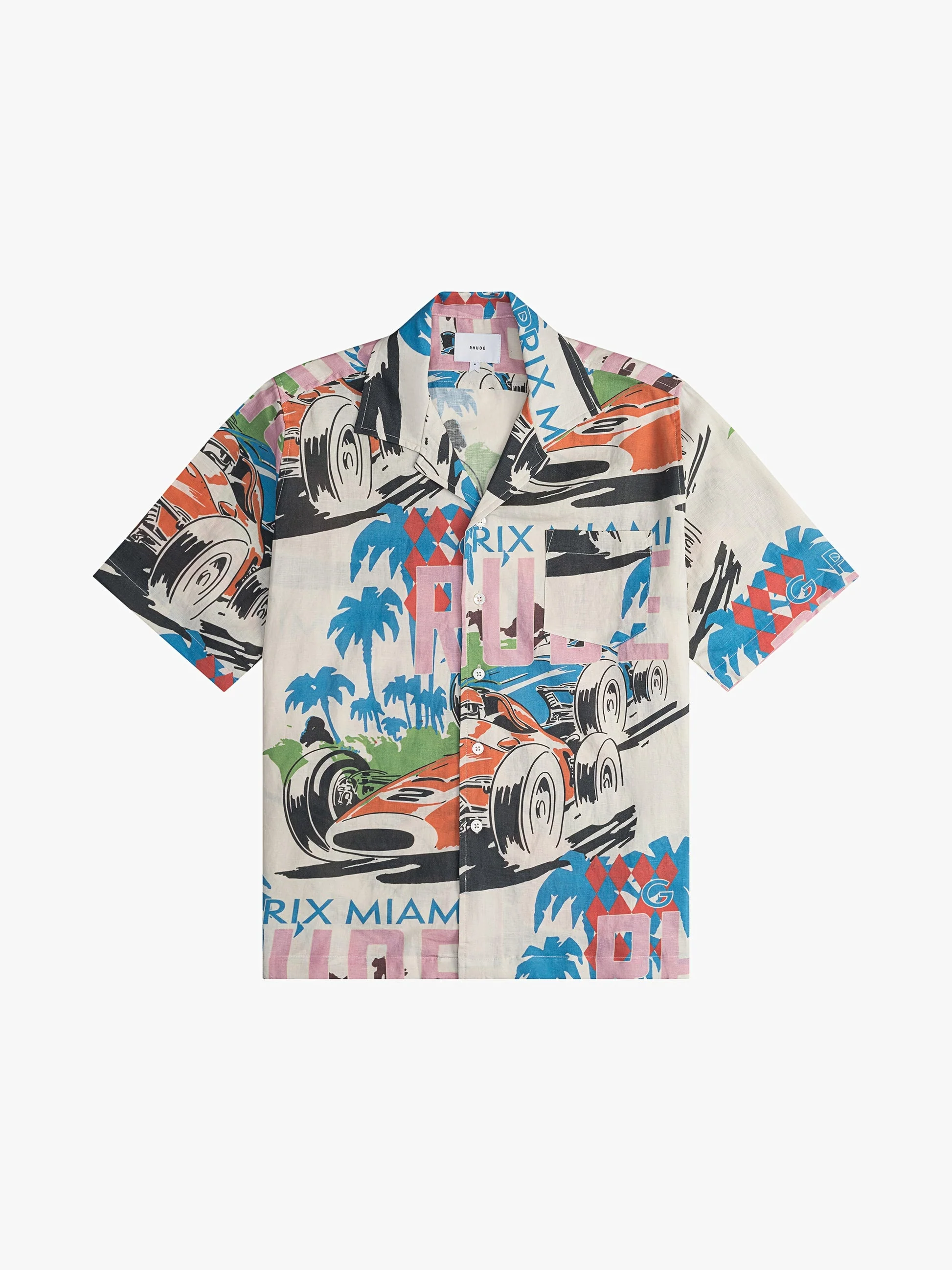 RHUDE MEN'S LINEN GRAND PRIX BUTTON U MULTI NWT