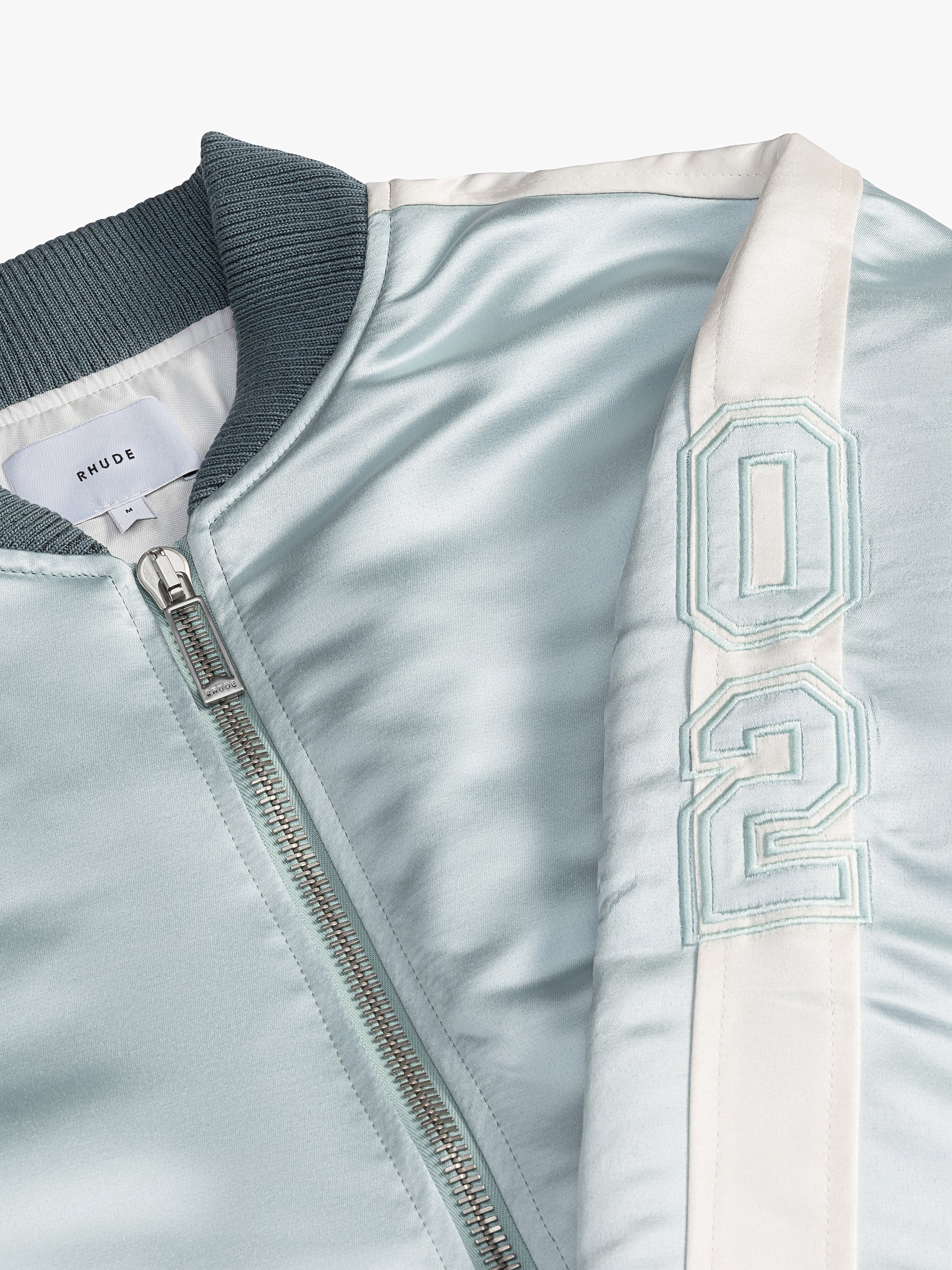 RHUDE MEN'S MINT CREAM SATIN BOMBER JACKET - Image 3