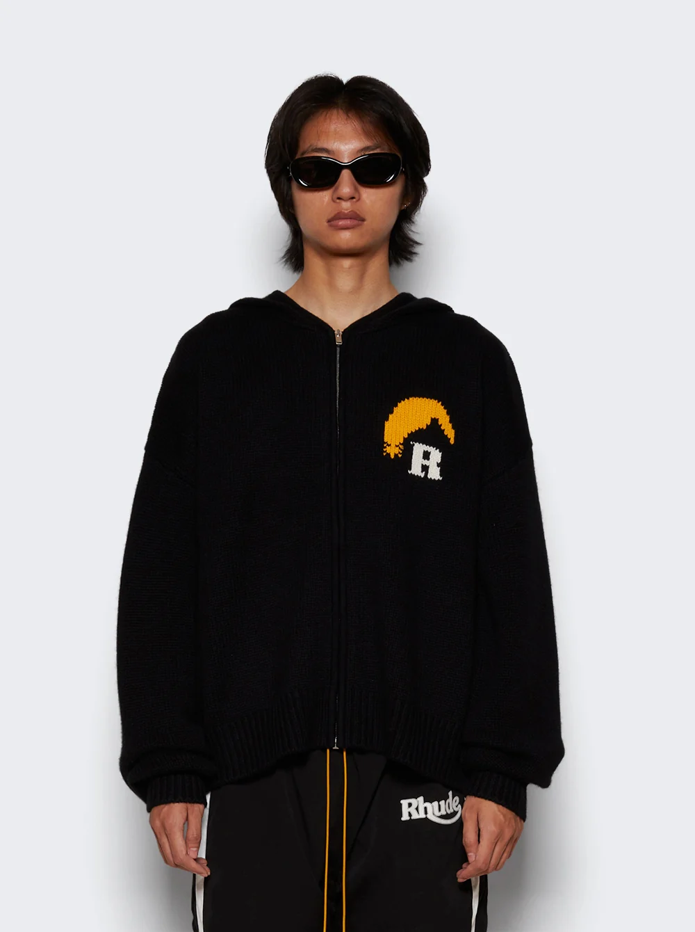 RHUDE MEN'S BLACK WOOL CASHMERE KNIT HOODIE - Image 2