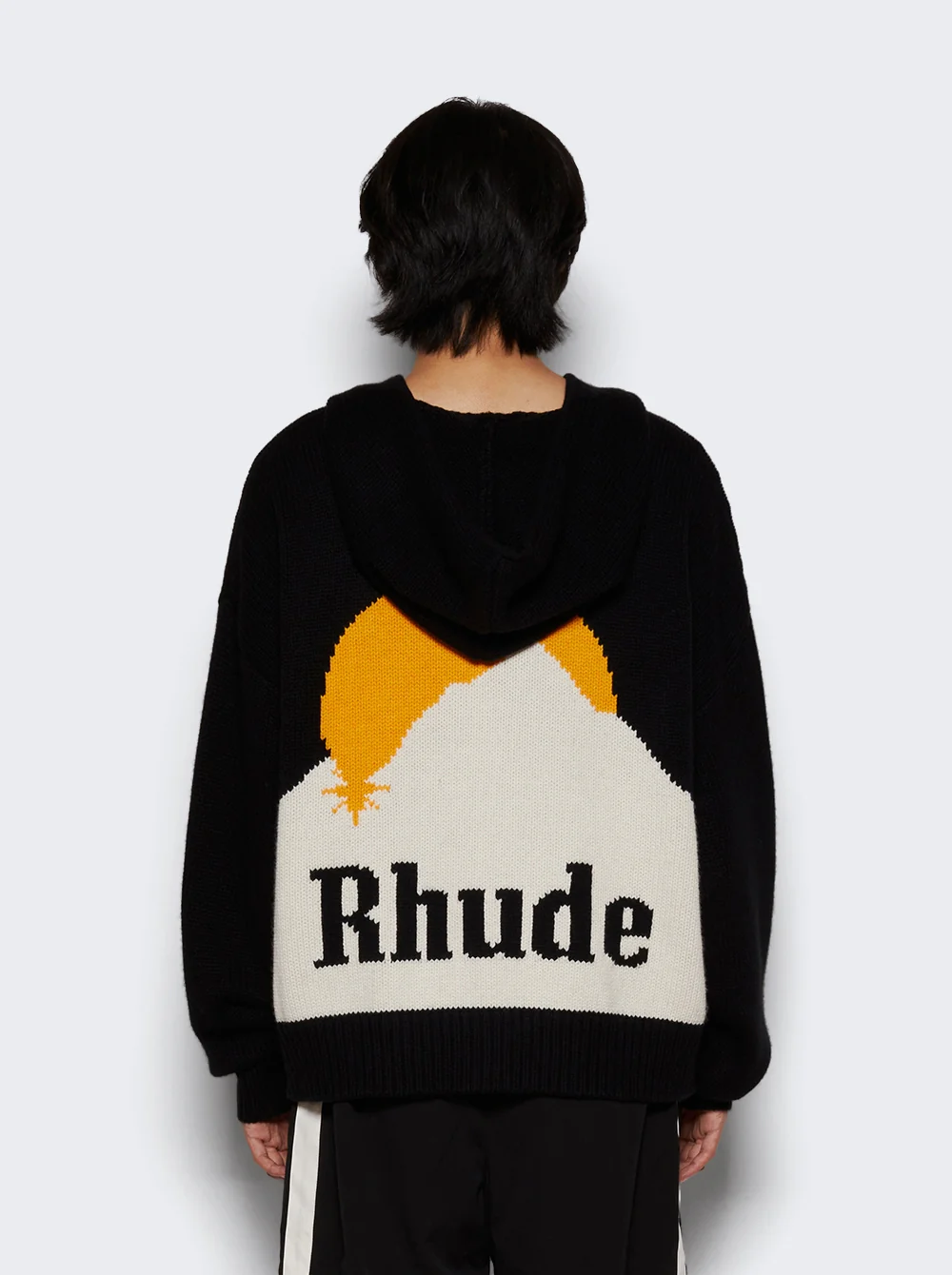 RHUDE MEN'S BLACK WOOL CASHMERE KNIT HOODIE - Image 3