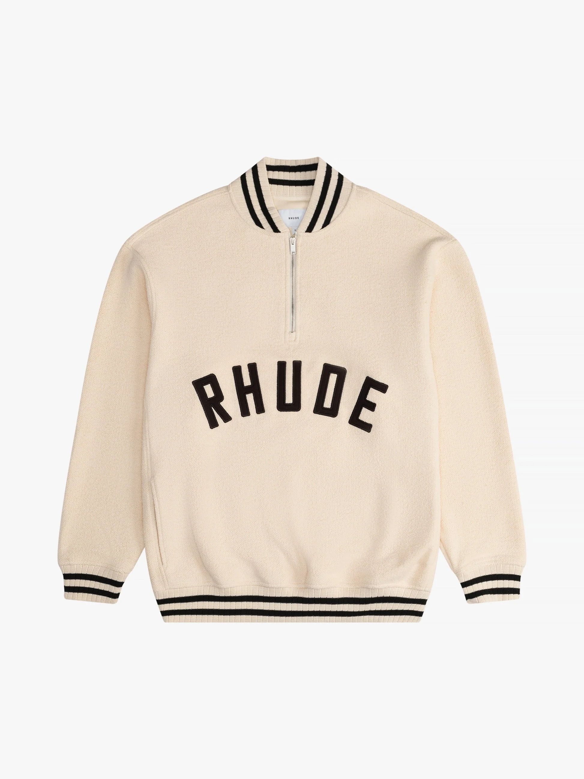 RHUDE MEN'S QUARTER-ZIP VARSITY CREAM/BLACK NWT