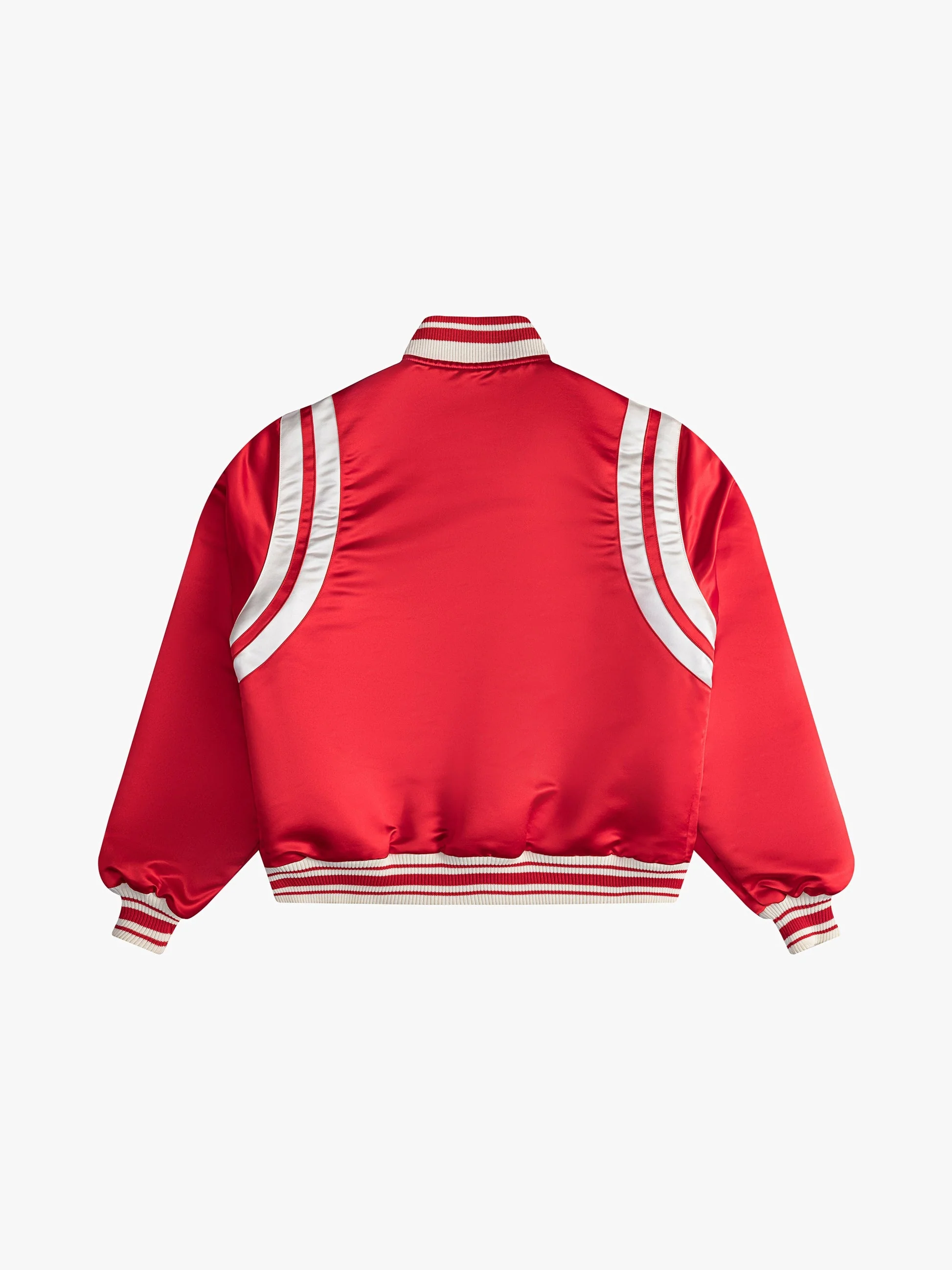 RHUDE MEN'S RED SATIN VARSITY JACKET - Image 2