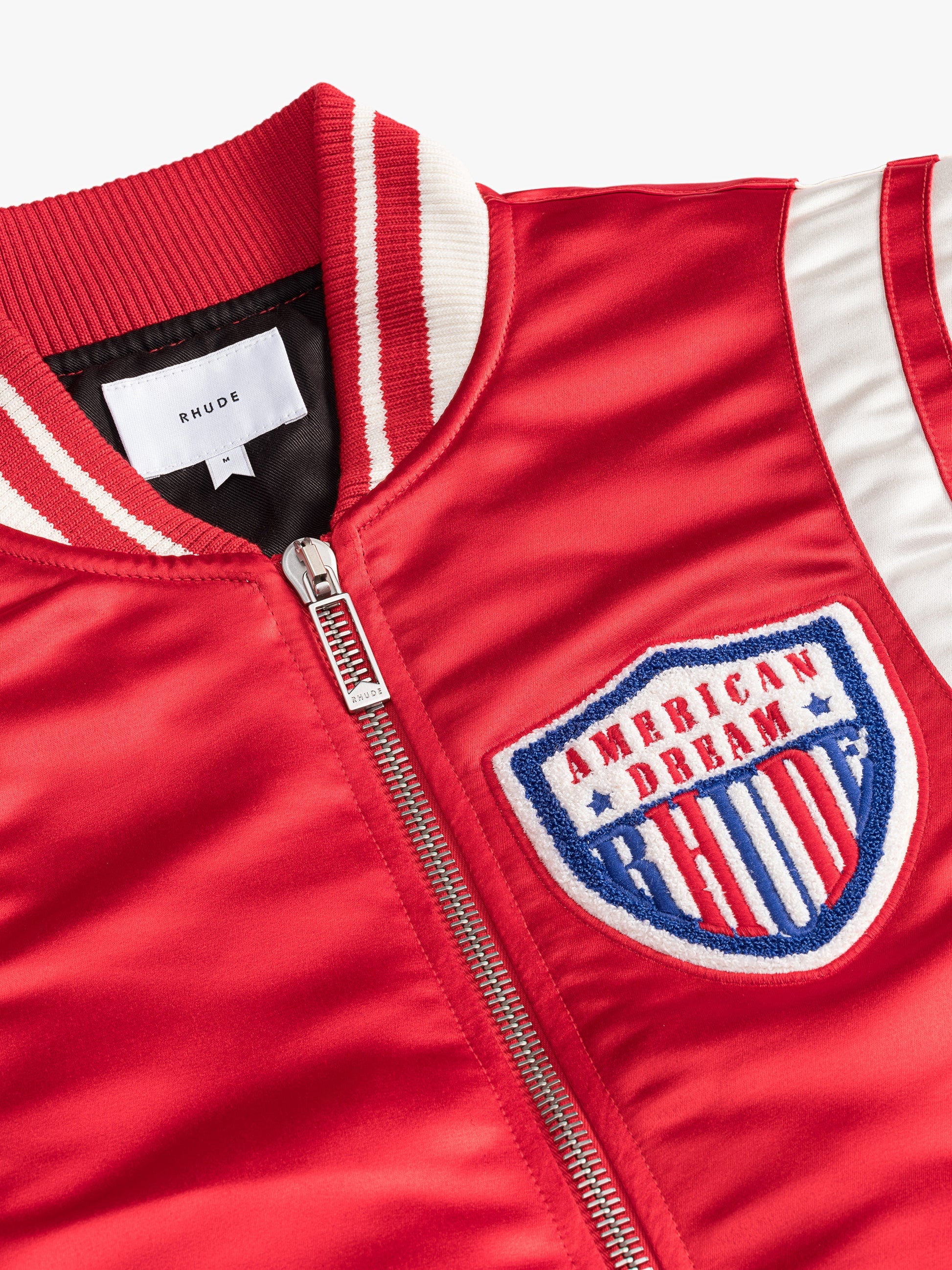 RHUDE MEN'S RED SATIN VARSITY JACKET - Image 3