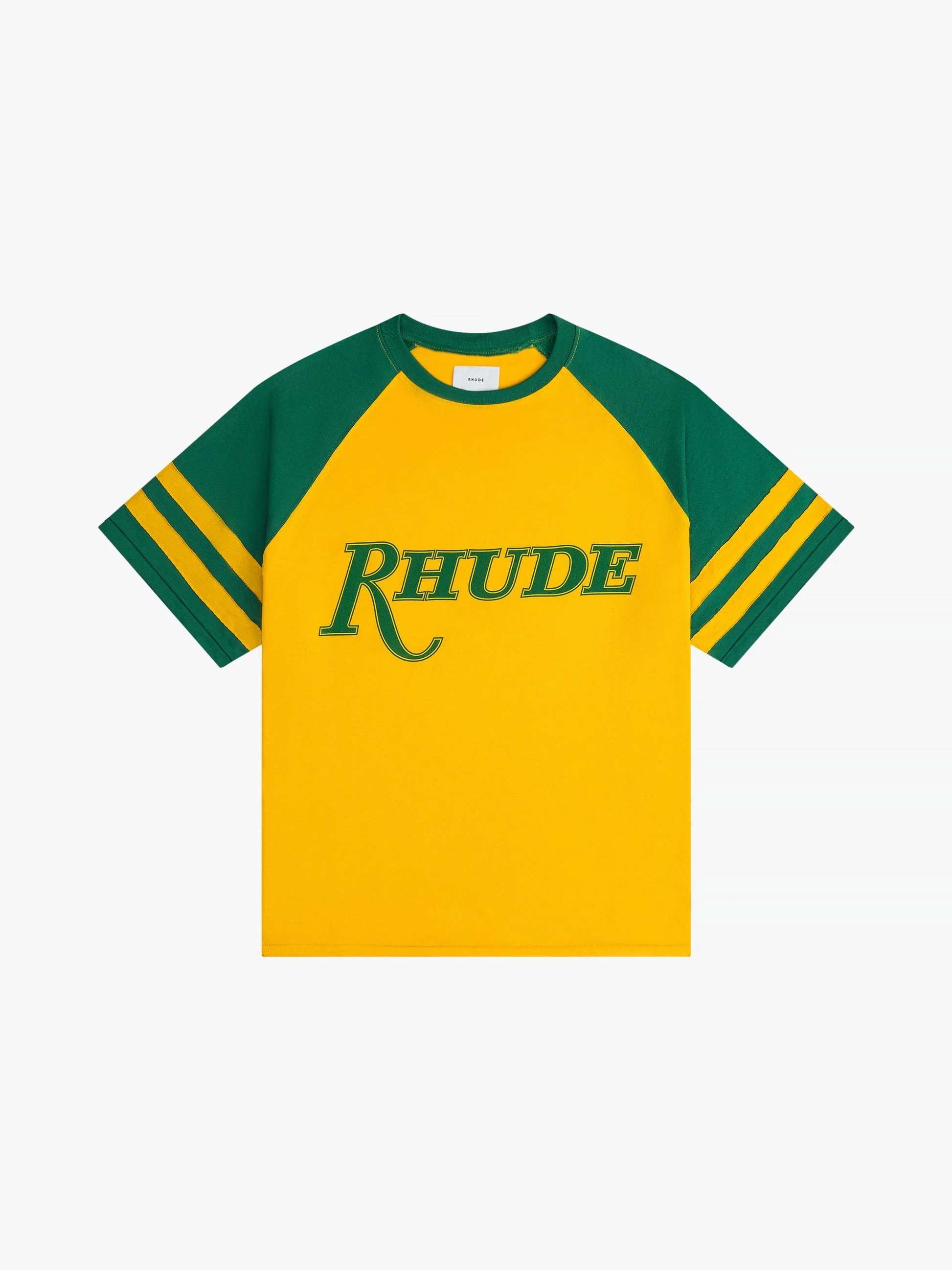 RHUDE MEN'S YELLOW GREEN SHORT SLEEVE TEE