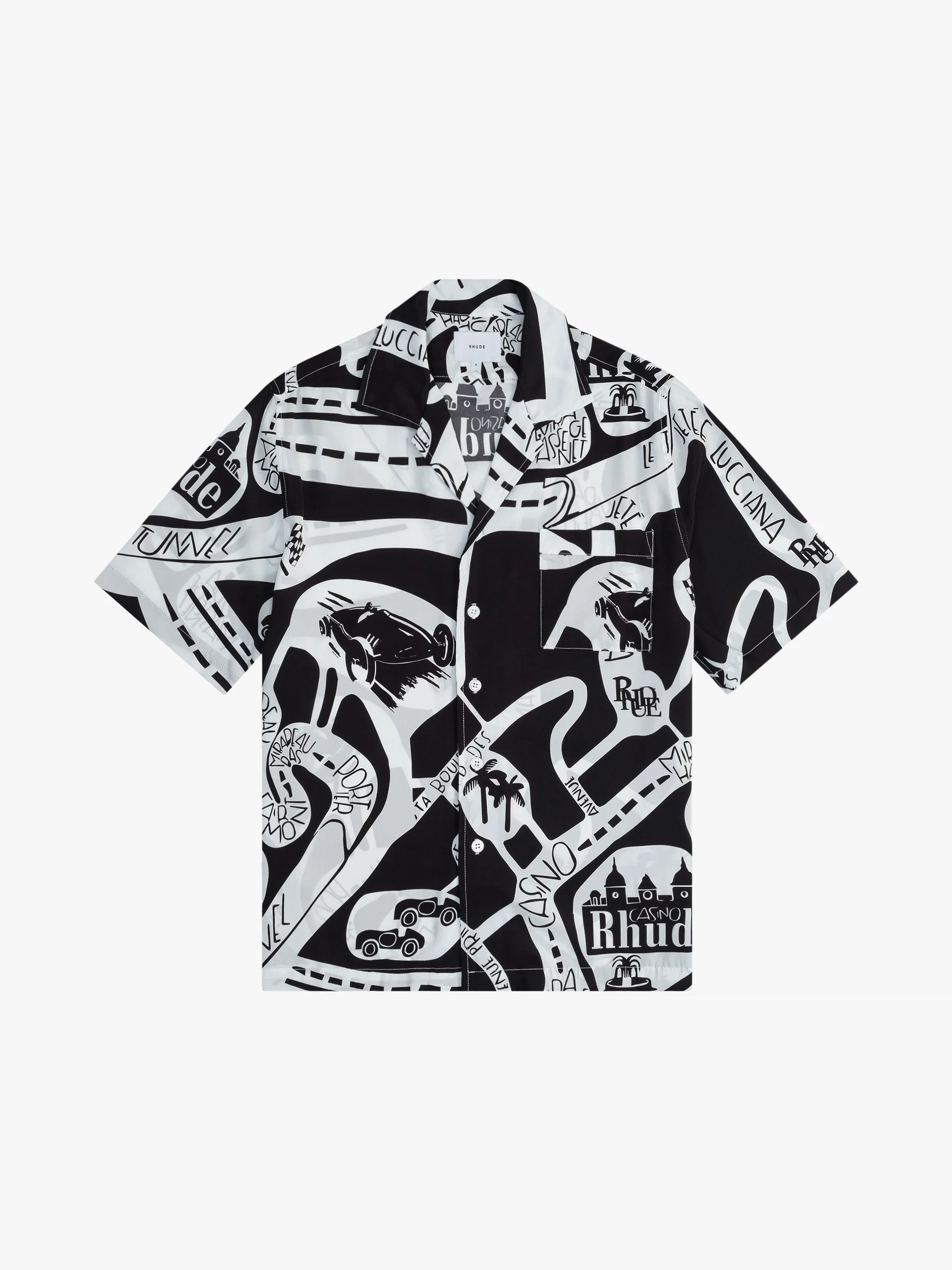 RHUDE MEN'S STRADA SILK SHIRT BLACK/WHITE NWT
