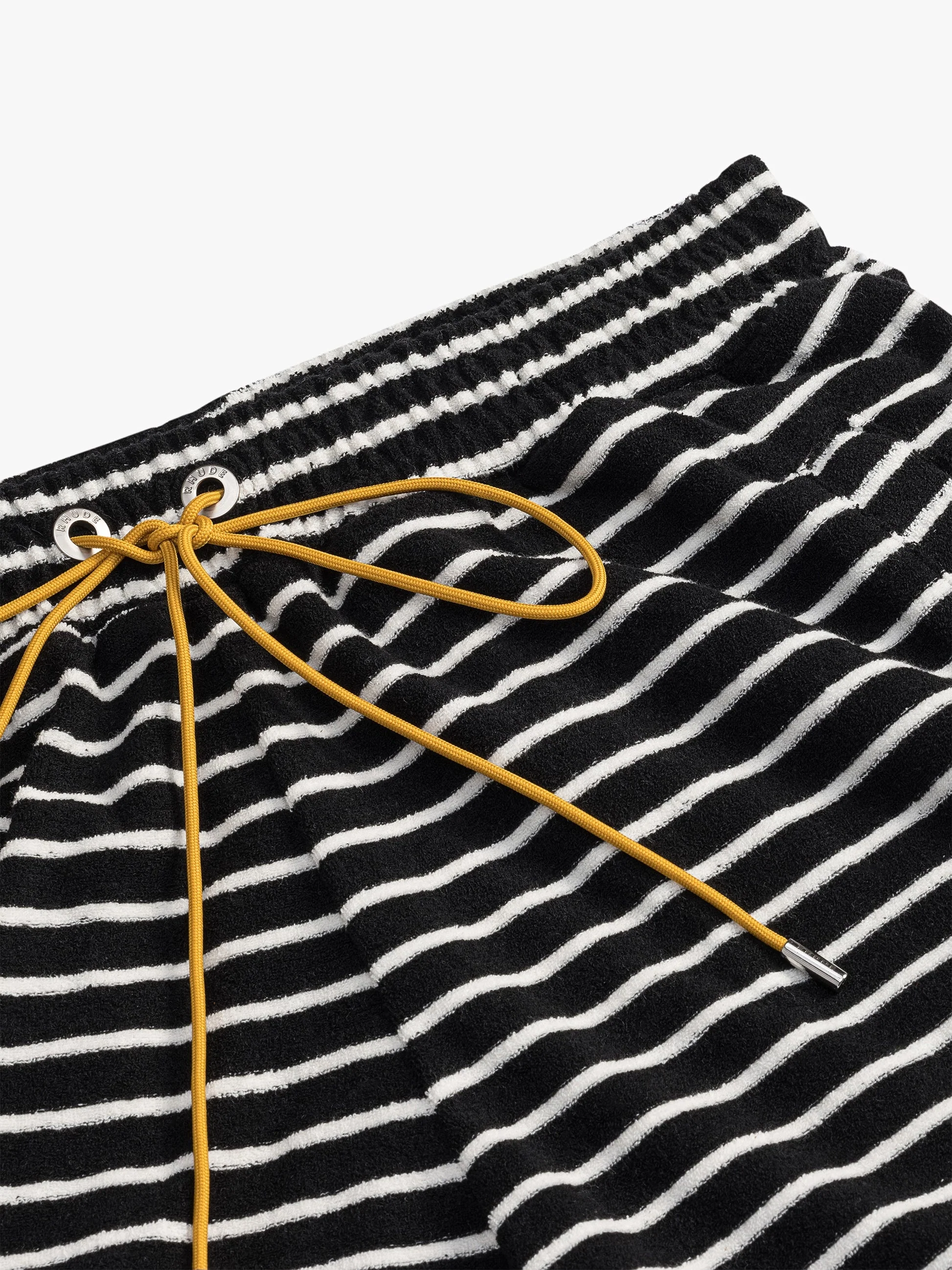 RHUDE MEN'S BLACK STRIPED TOWEL SHORTS - Image 3
