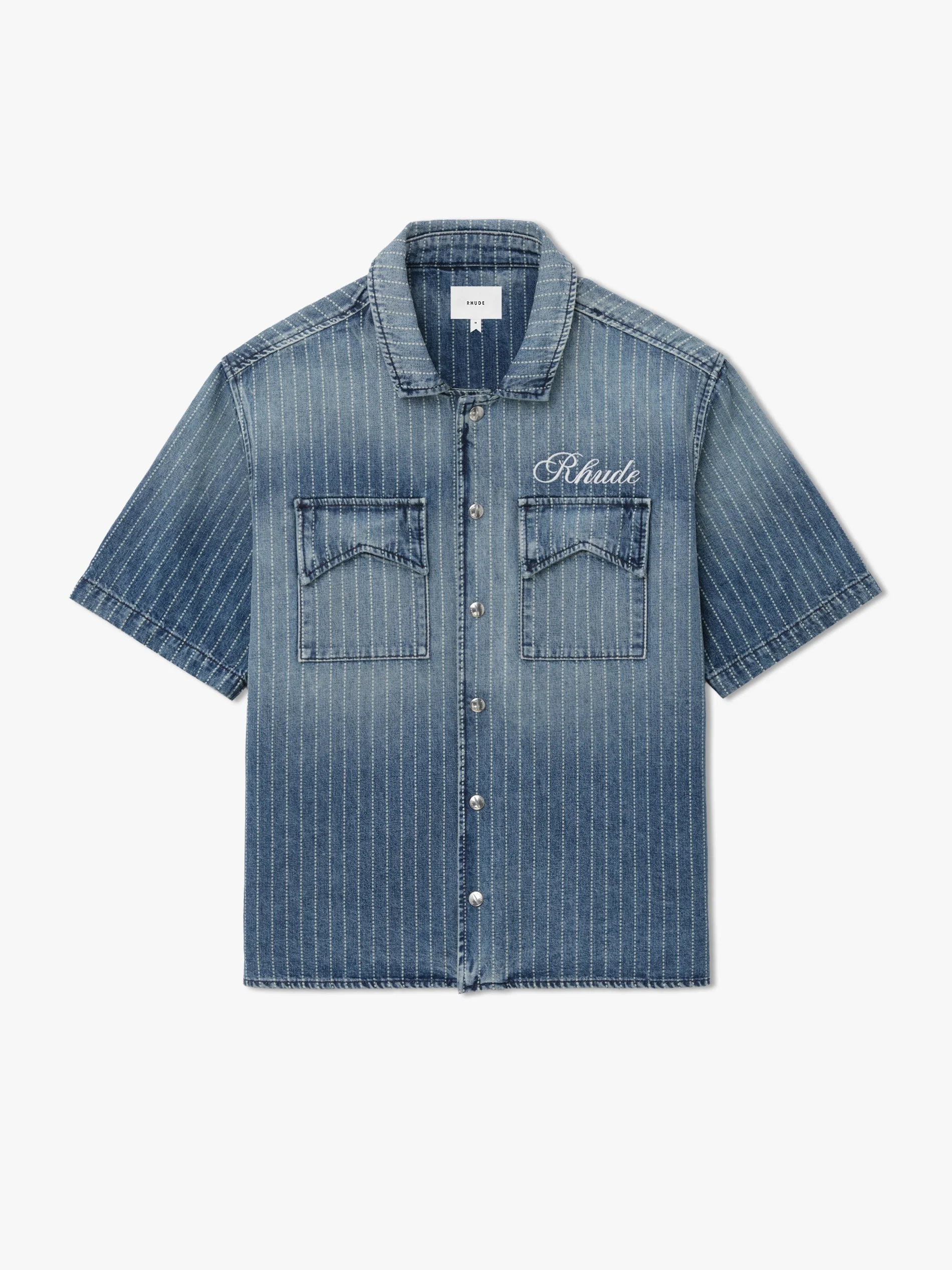 RHUDE MEN'S WABASH DENIM SNAP SHIRT NWT
