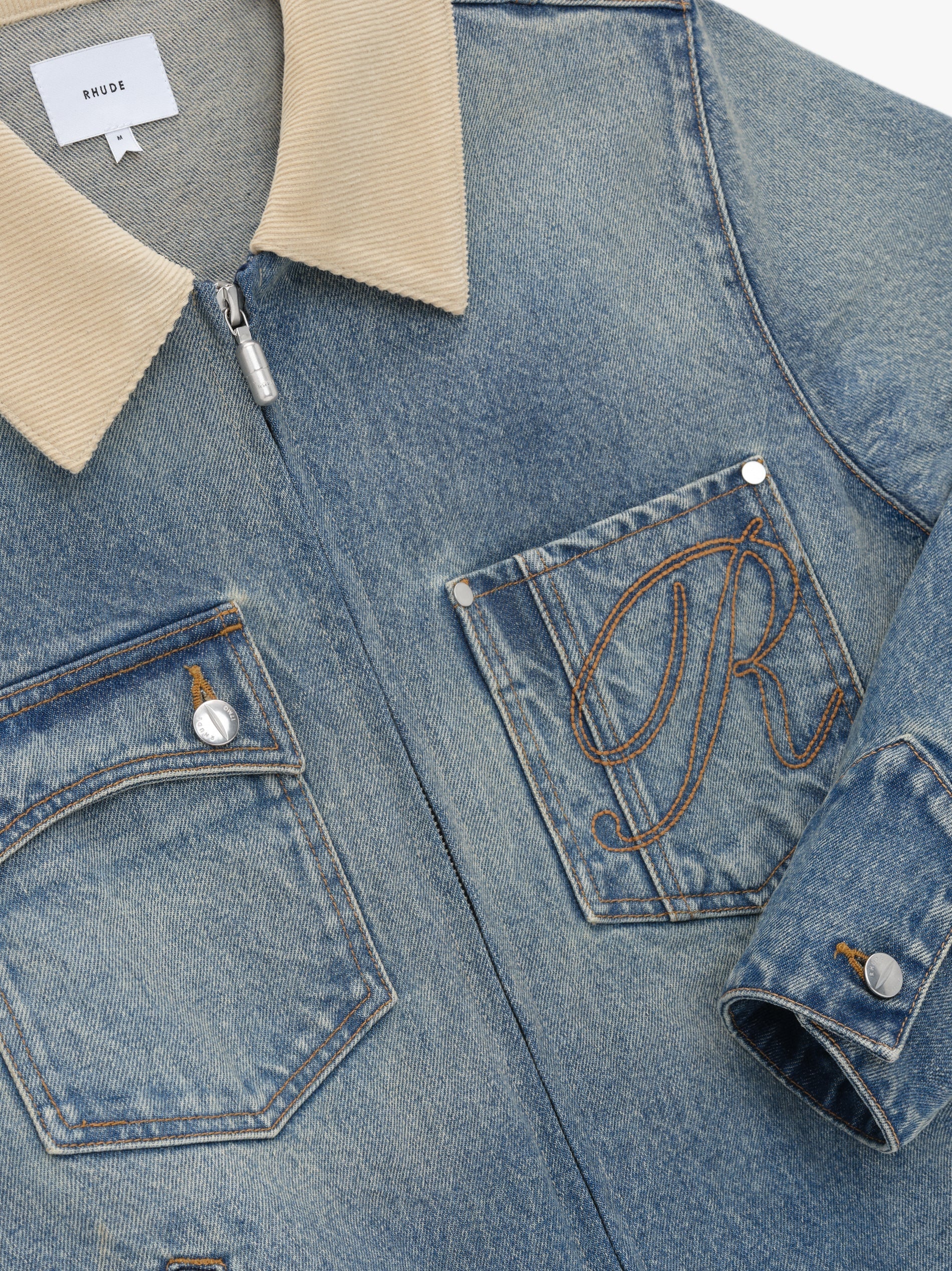 RHUDE MEN'S WESTERN ZIP UP DENIM JACKET NWT - Image 3