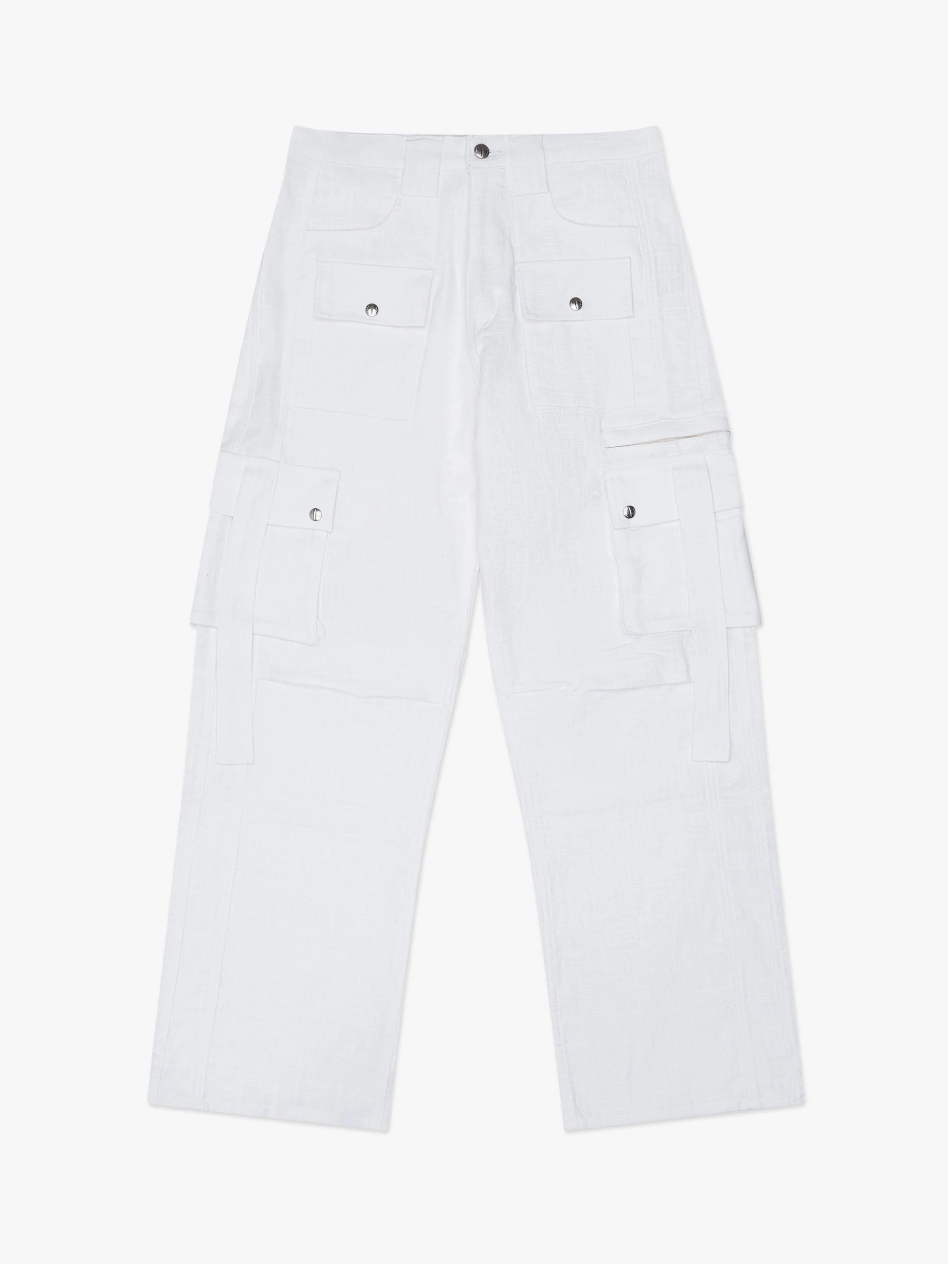 RHUDE MEN'S WHITE LINEN CARGO TROUSERS
