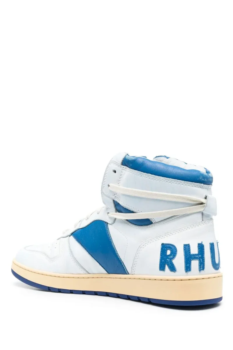 Mens | RHUDE Rhecess-Hi Leather Sneakers White/Blue - Image 2