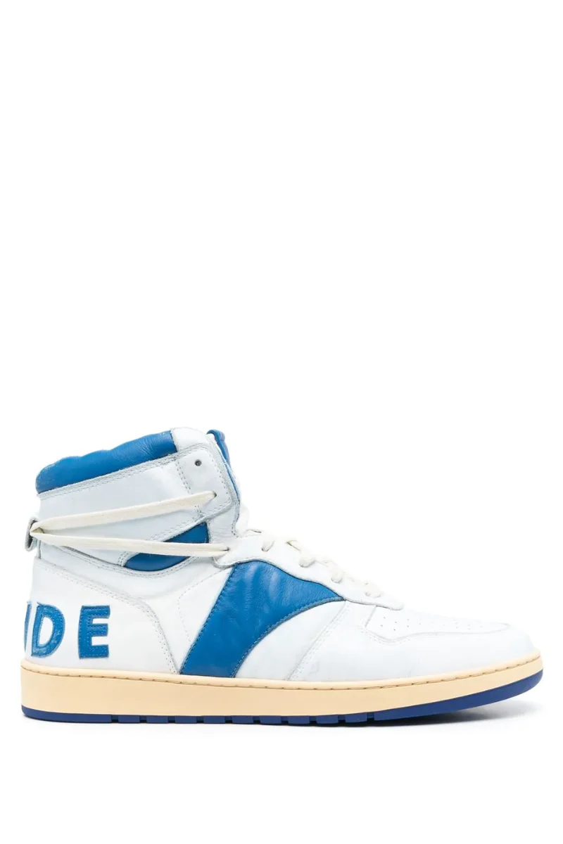 Mens | RHUDE Rhecess-Hi Leather Sneakers White/Blue - Image 3