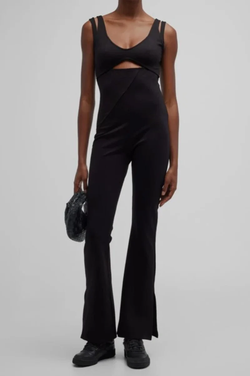 RHUDE Women's Black Valencia Flared Catsuit Jumpsuit