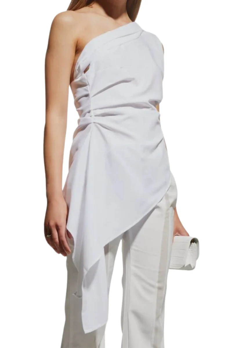 RHUDE Women's White One-Shoulder Asymmetric Draped Top