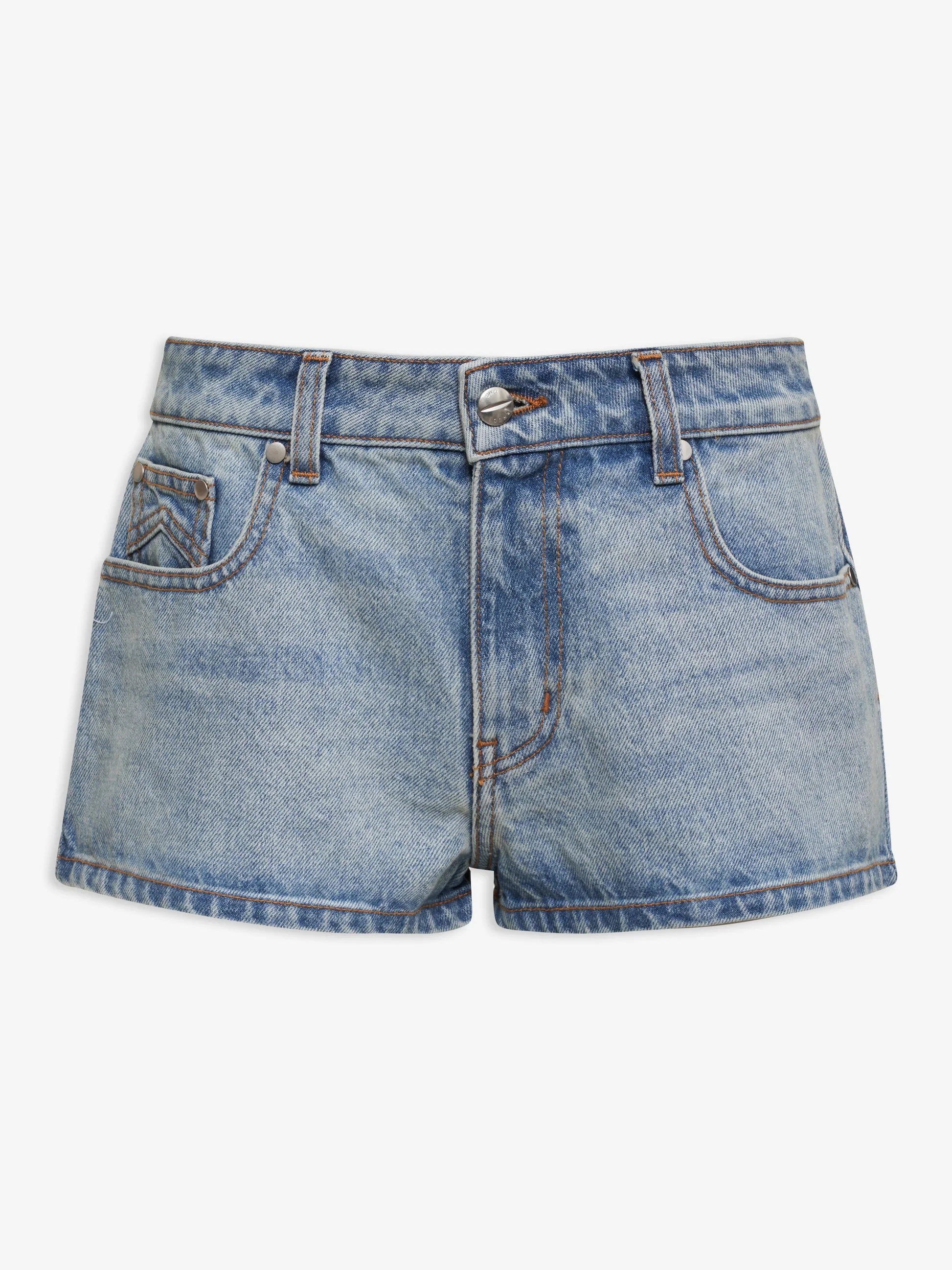 RHUDE WOMEN'S LOW-WAIST DENIM SHORT LIGHT INDIGO NWT