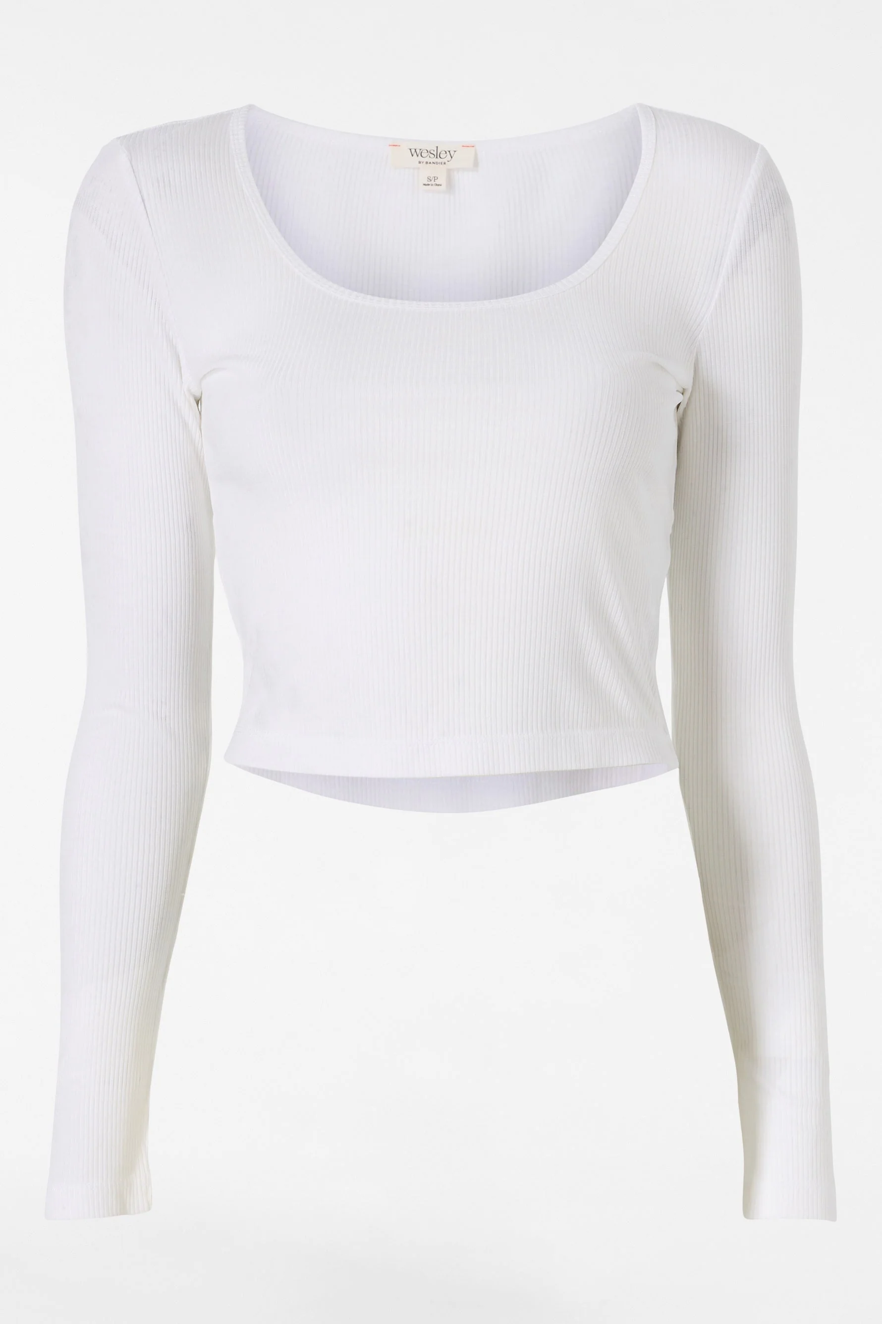 BANDIER Rivington Ribbed Long Sleeve Scoop Neck Crop Top - White BW202204 - Image 12