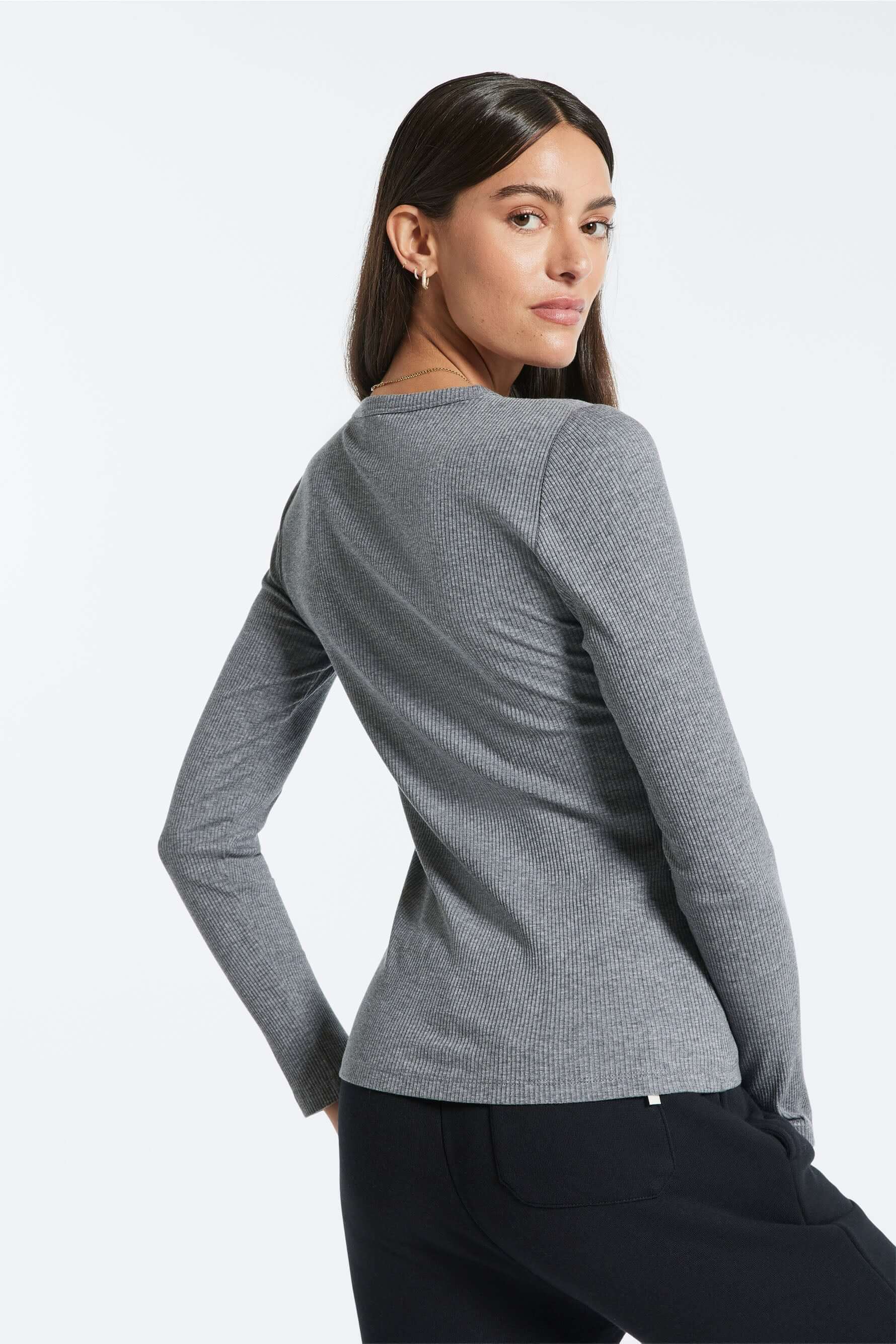 BANDIER Rivington Ribbed Long Sleeve Top - Heather Grey BW202137 - Image 4