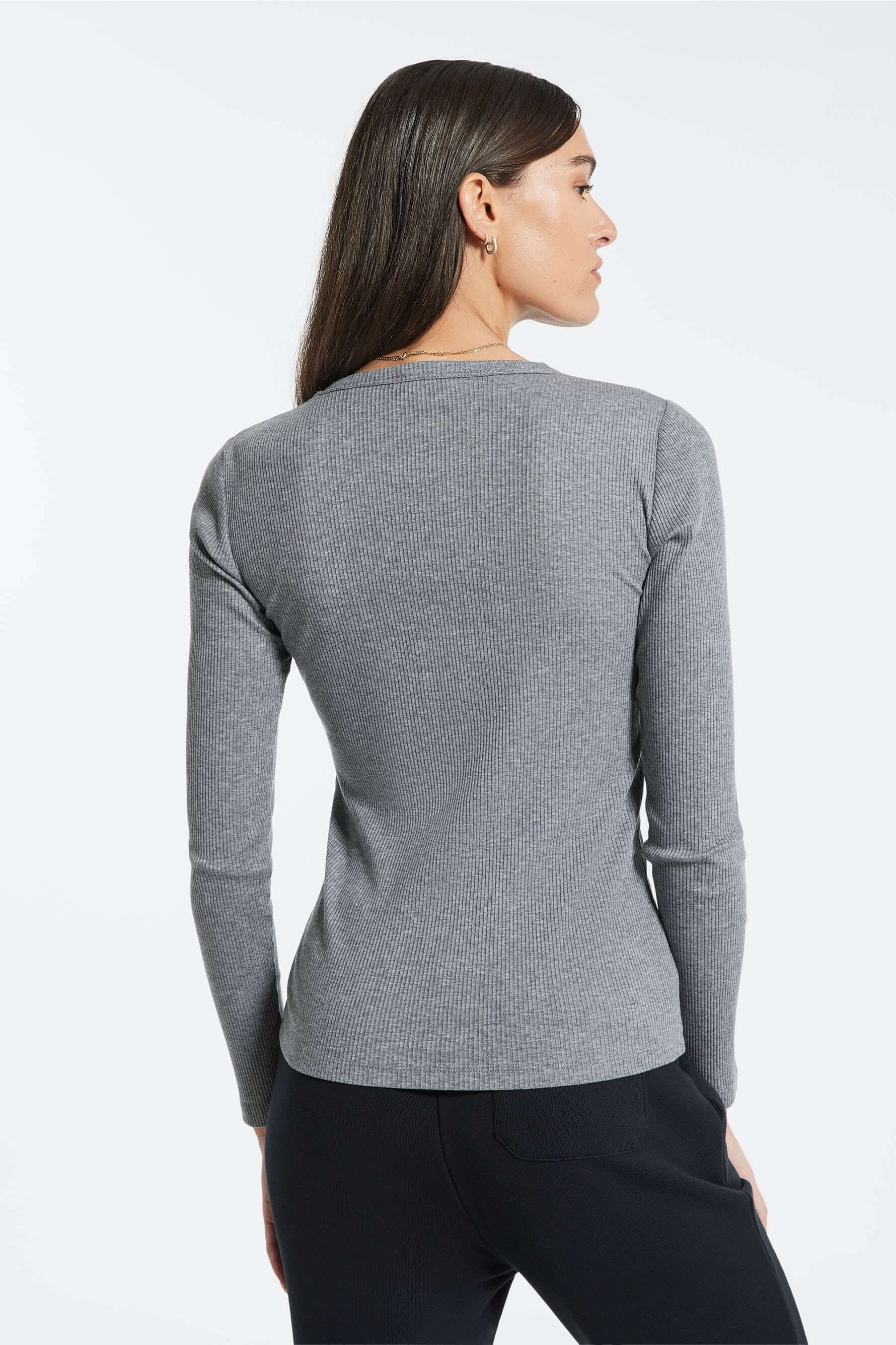 BANDIER Rivington Ribbed Long Sleeve Top - Heather Grey BW202137 - Image 5