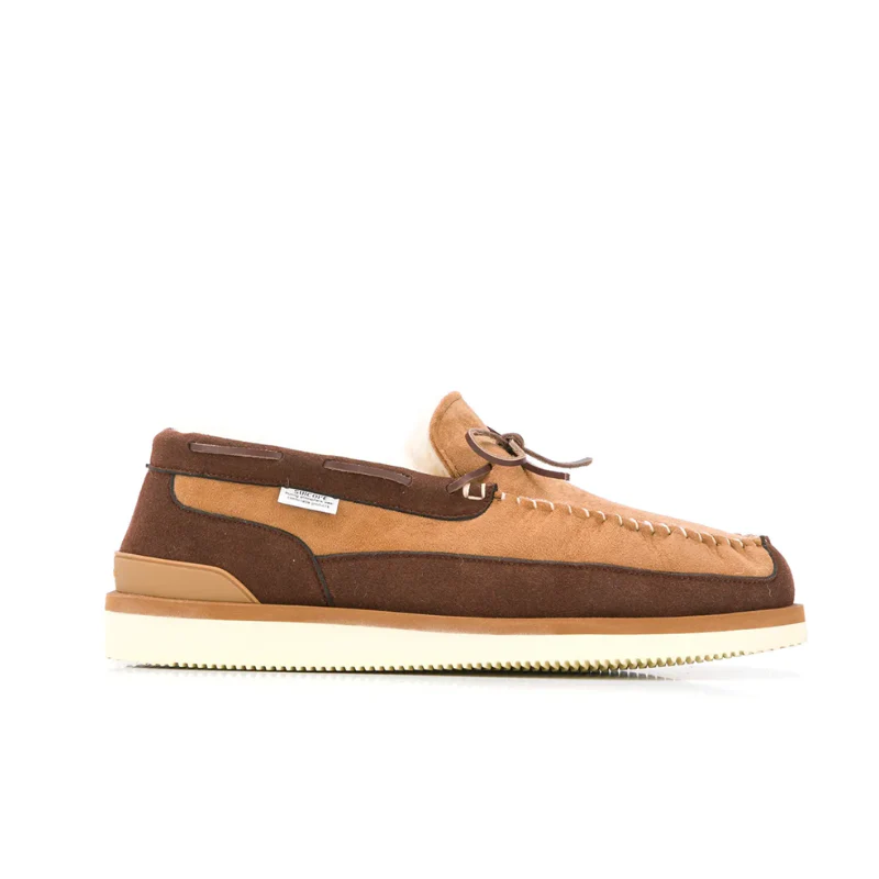 Suicoke Shearling-Lined Panelled Suede Loafer Light Brown