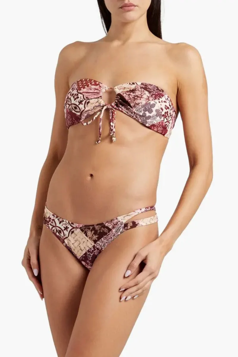 Tigerlily Tiger Patchwork-Effect Printed Low-Rise BikiniBriefs Burgundy