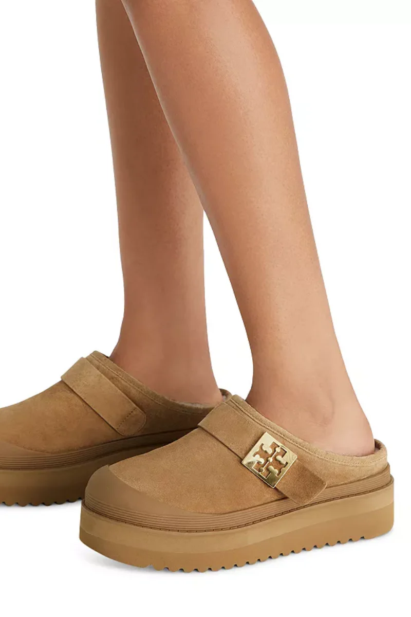 Tory Burch Mellow Shearling Platform Clogs in Chestnut Suede - Image 3