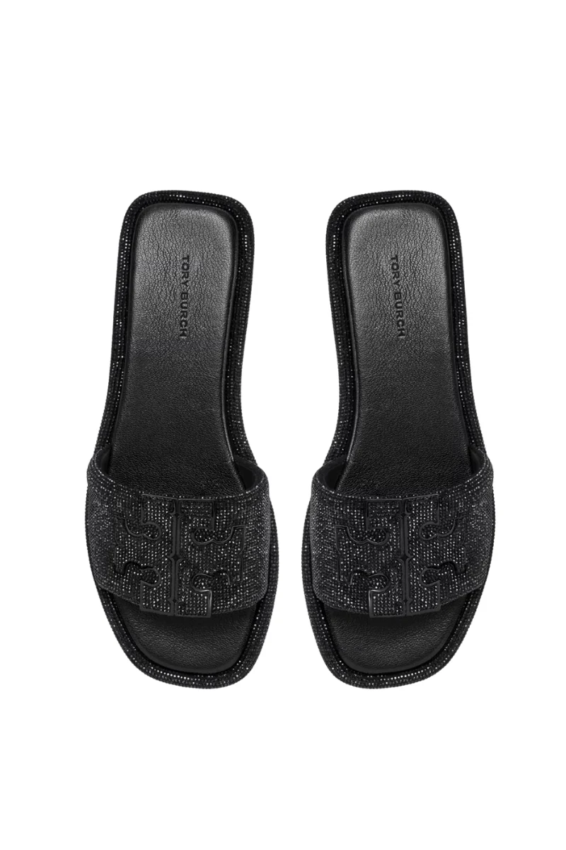 Tory Burch Pavé Double T Sport Slides in Black - Image 2
