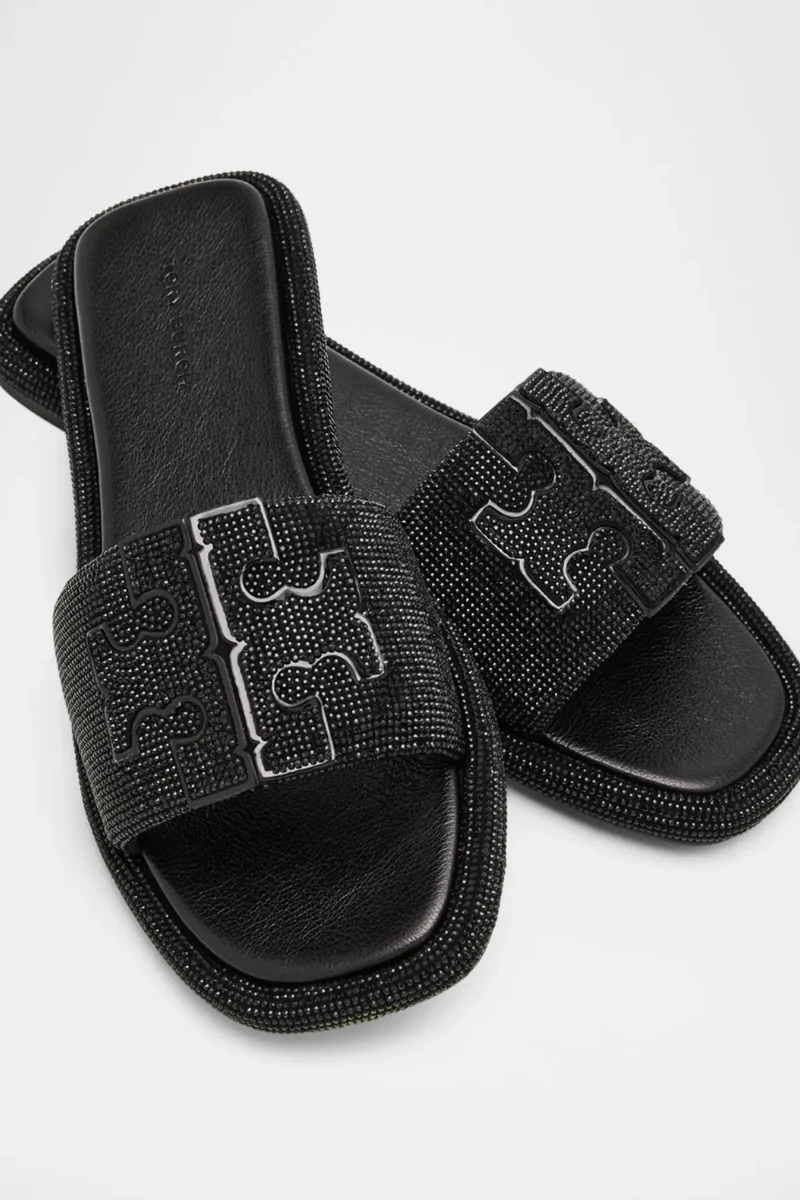 Tory Burch Pavé Double T Sport Slides in Black - Image 3