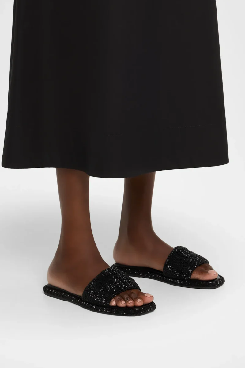 Tory Burch Pavé Double T Sport Slides in Black - Image 4
