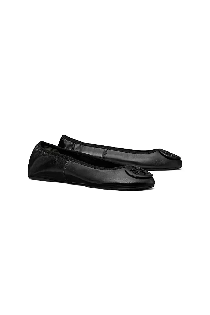 Tory Burch Reva Travel Ballet Flats in Black Leather with Black Logo - Image 2