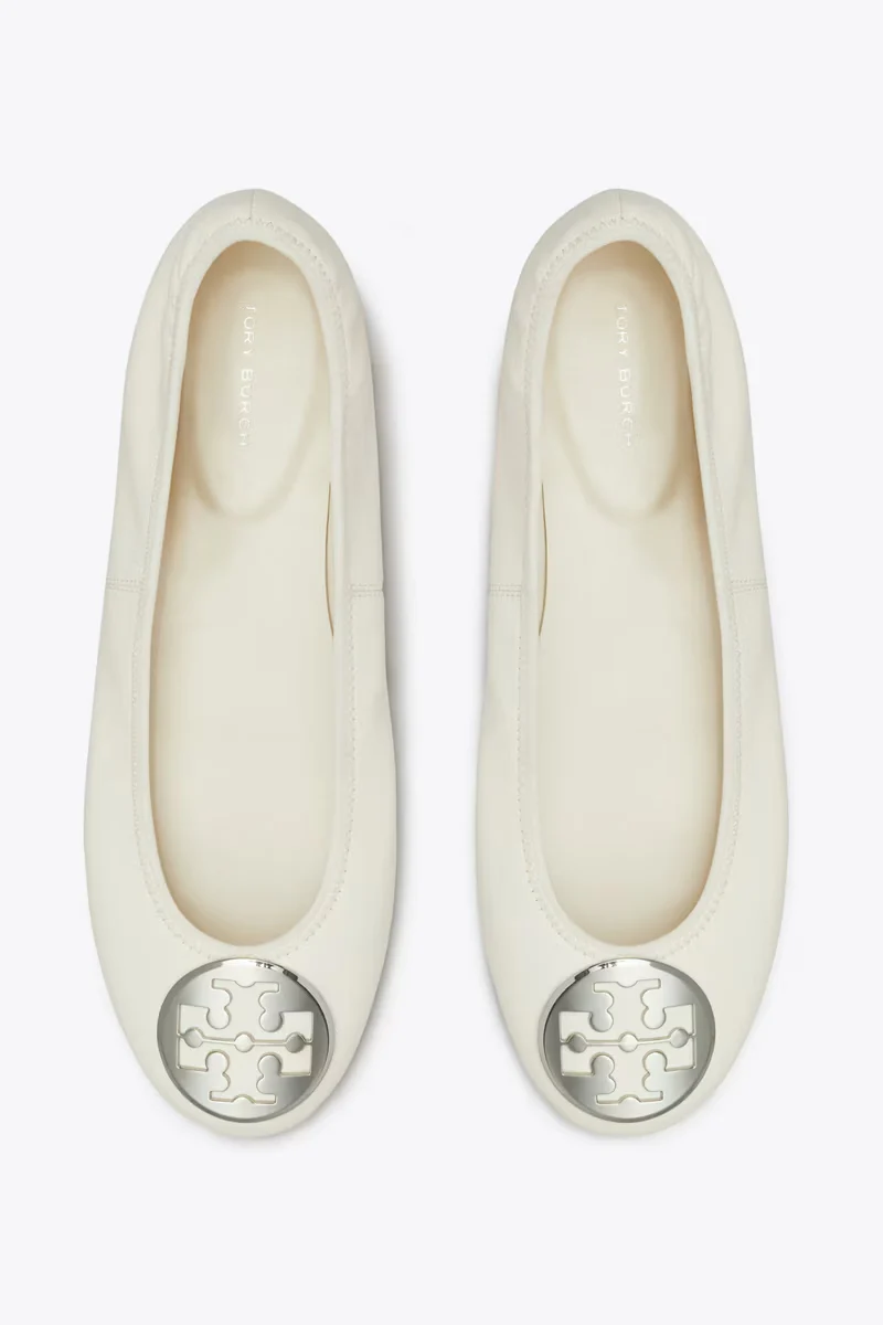 Tory Burch Reva Travel Ballet Flats in Light Cream Leather - Image 2