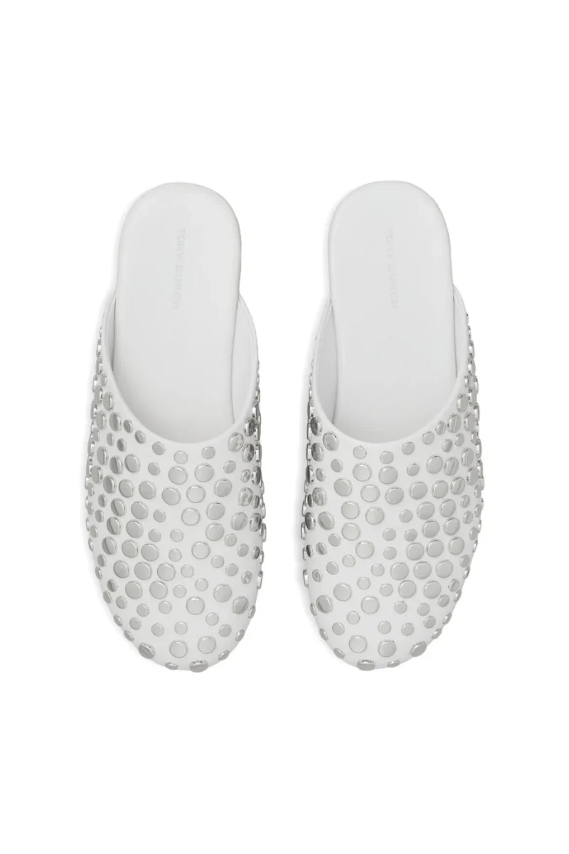 Tory Burch Studded Leather Mules in Cloud - Image 3