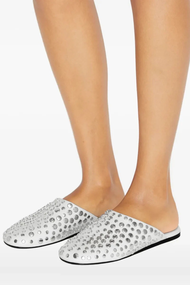 Tory Burch Studded Leather Mules in Cloud - Image 4