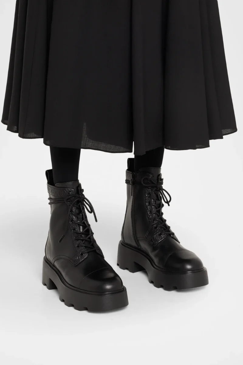 Tory Burch T Monogram Leather Lace-Up Ankle Boots 65mm in Black - Image 2