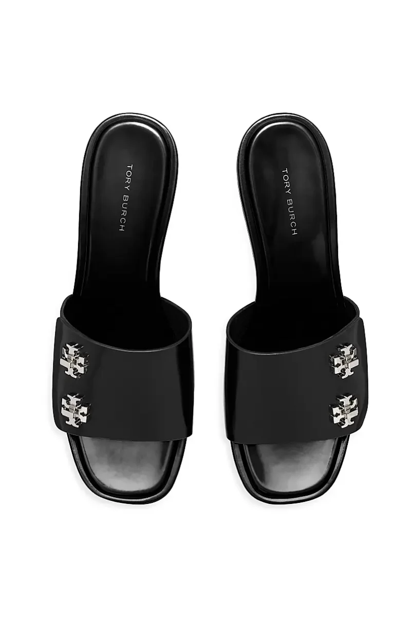Tory Burch Turnlock Wedge Sandals 60mm in Black Leather - Image 3