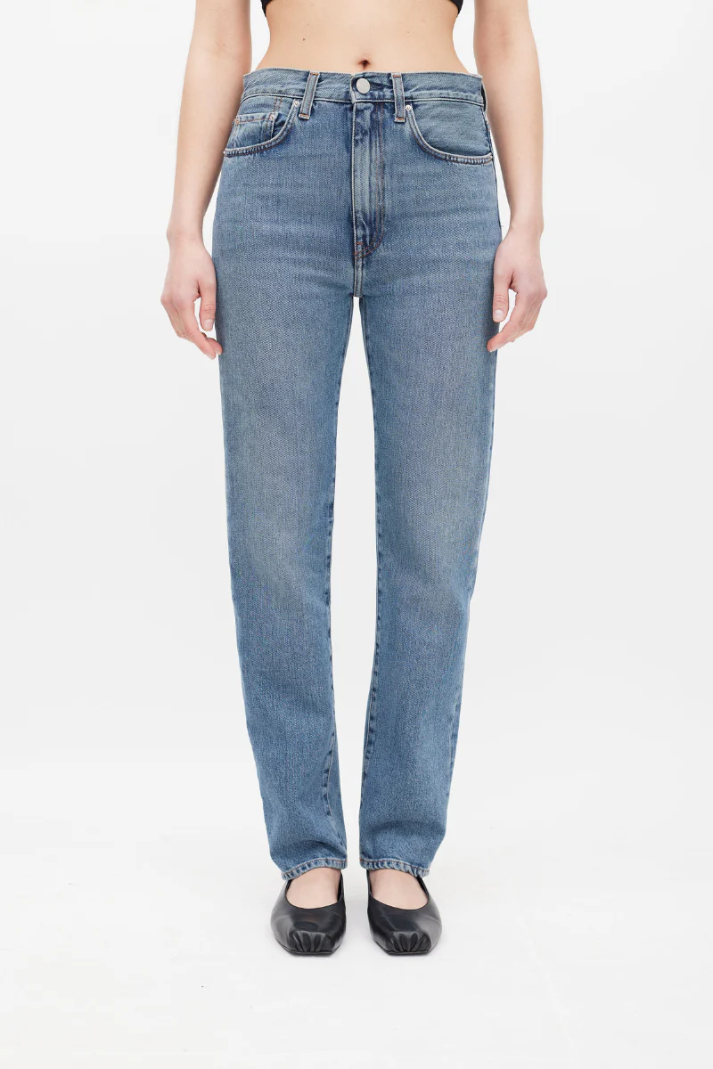 Toteme Straight Fit High Waist Regular Length Jeans In Blue