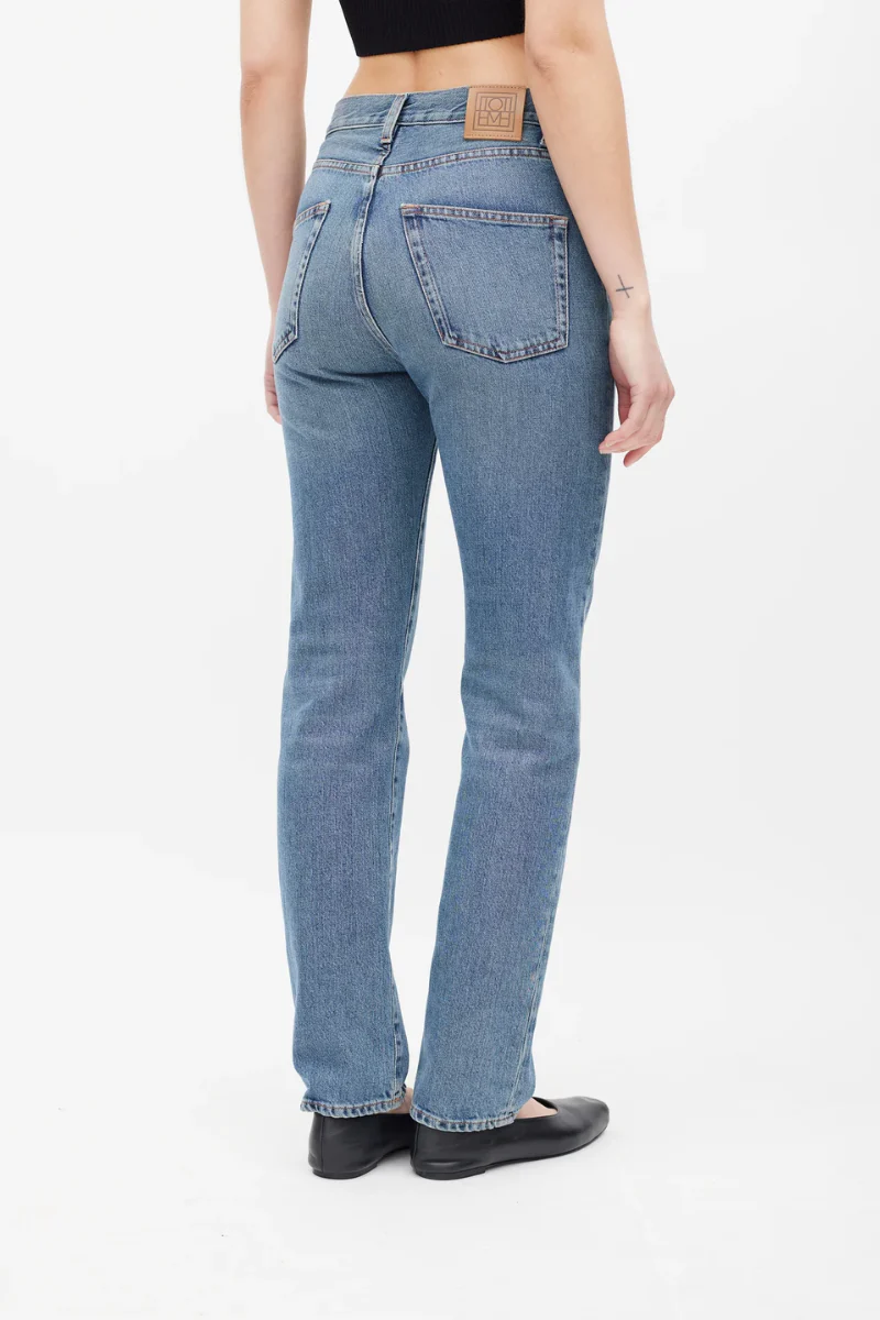 Toteme Straight Fit High Waist Regular Length Jeans In Blue - Image 2