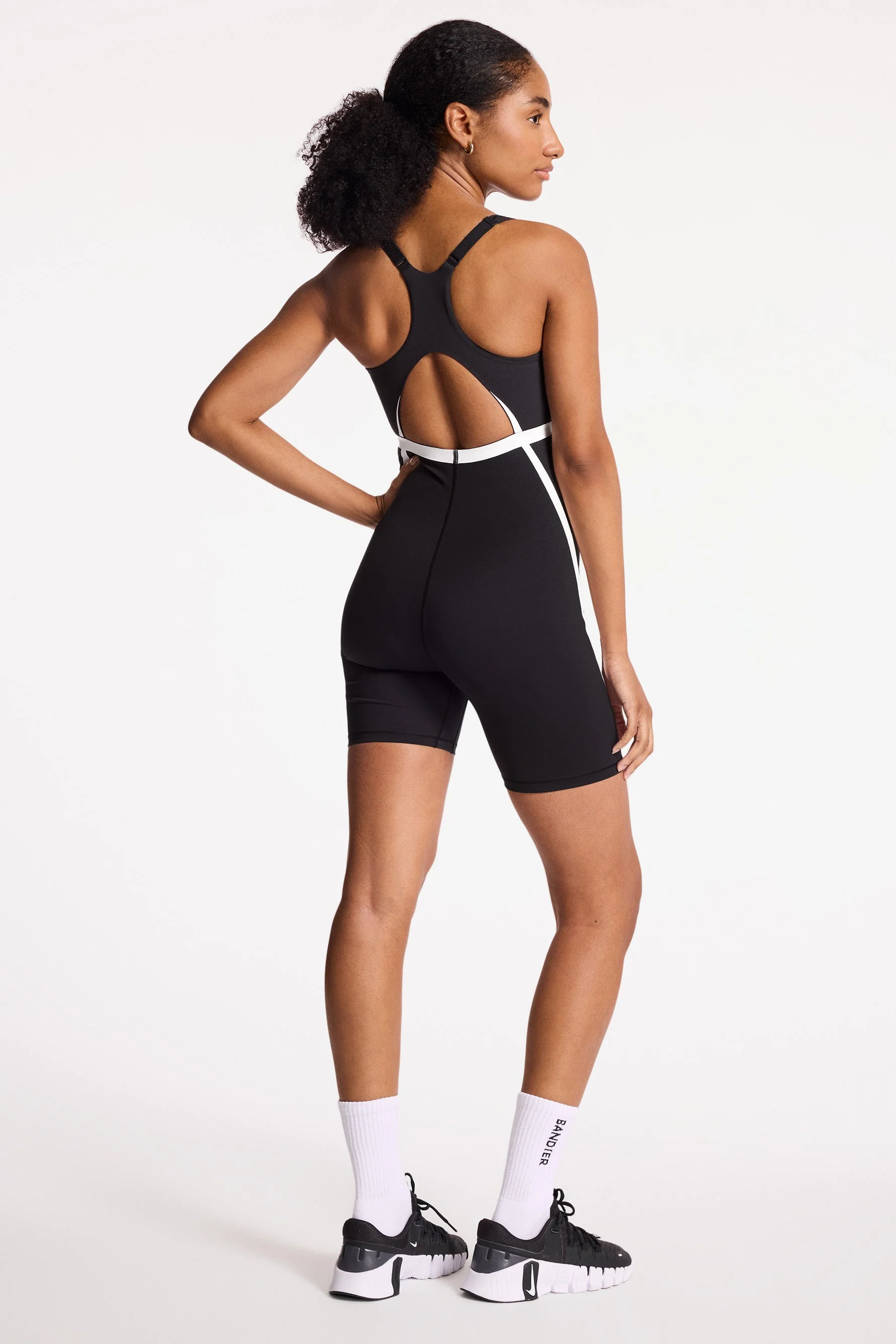 BANDIER V-Neck Plunge Contrast Short Catsuit - Black/white BND10257 - Image 6