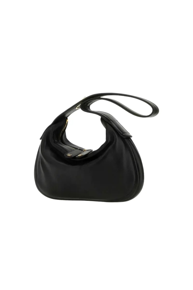 Valentino Garavani Ruffle Hobo Leather Bag In Black - Image 4