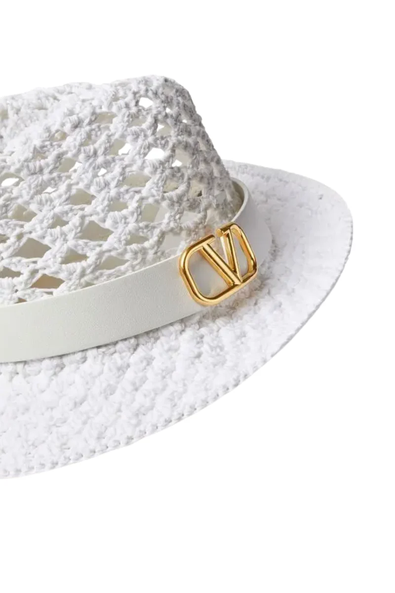 Valentino Garavani Vlogo Signature Woven Hat In Bianco - Image 4