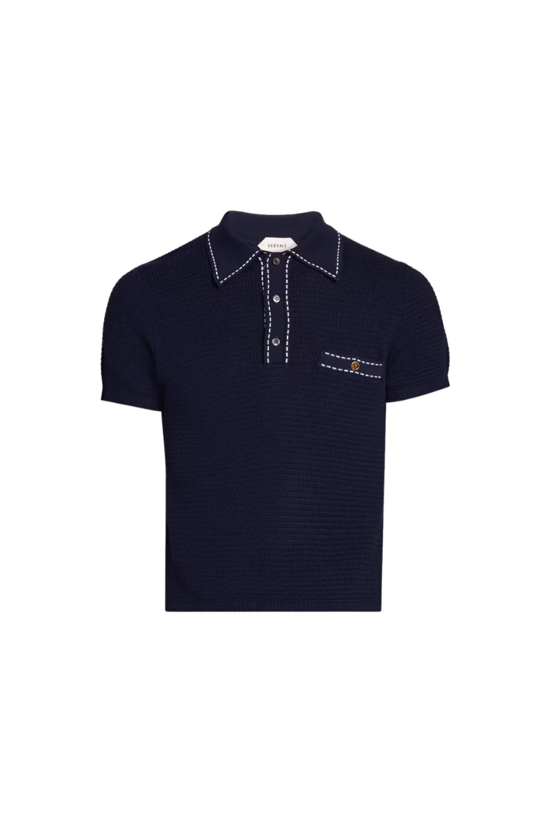 Versace Cotton Polo Sweater-Navy