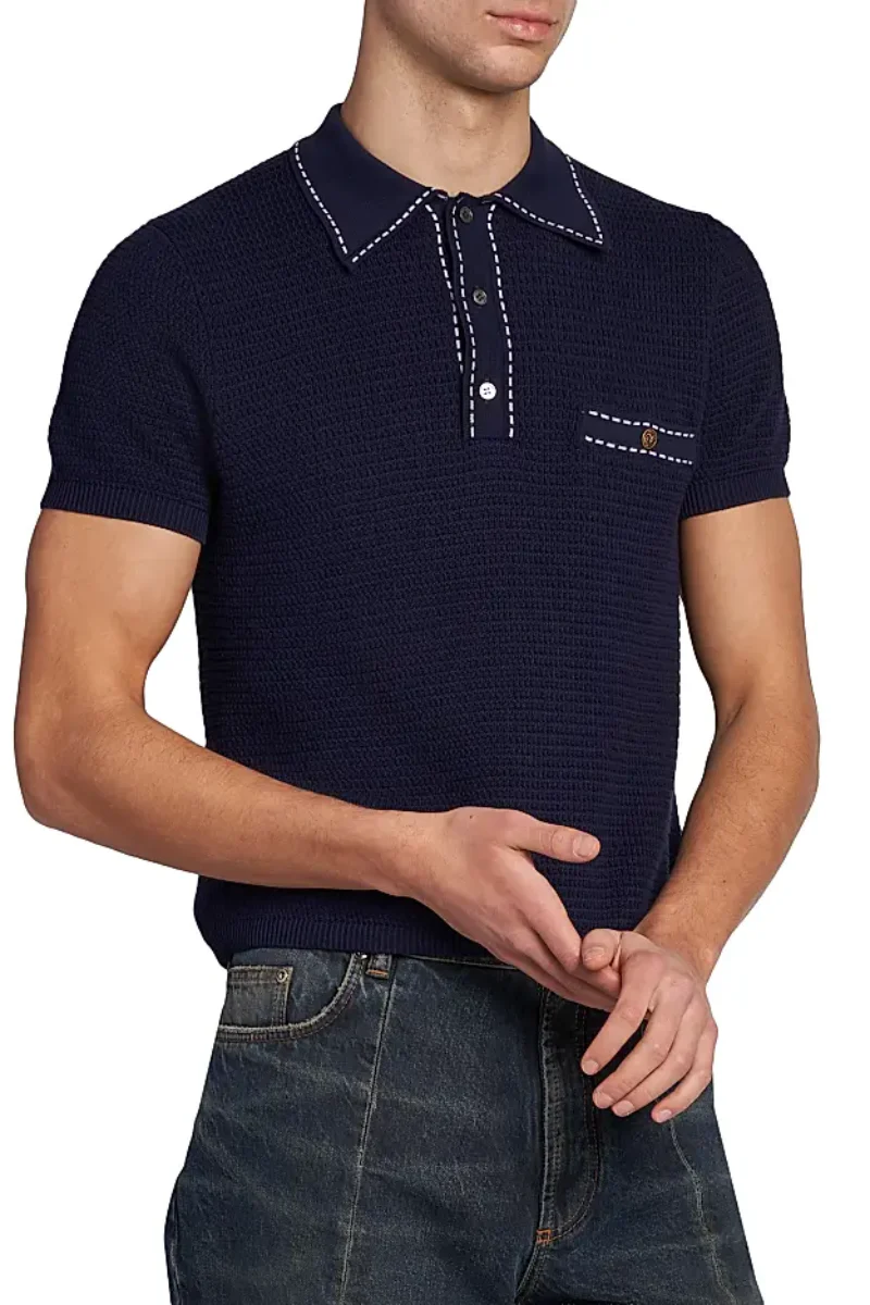 Versace Cotton Polo Sweater-Navy - Image 3