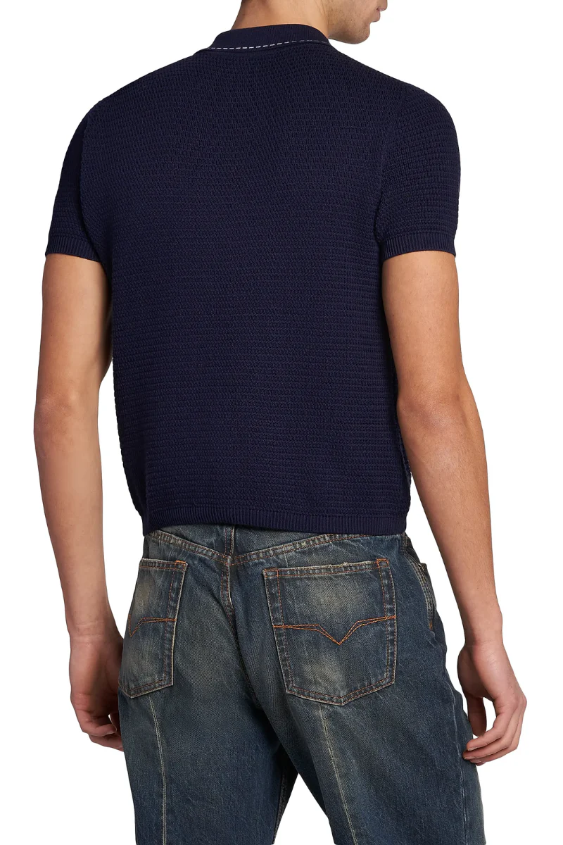 Versace Cotton Polo Sweater-Navy - Image 4