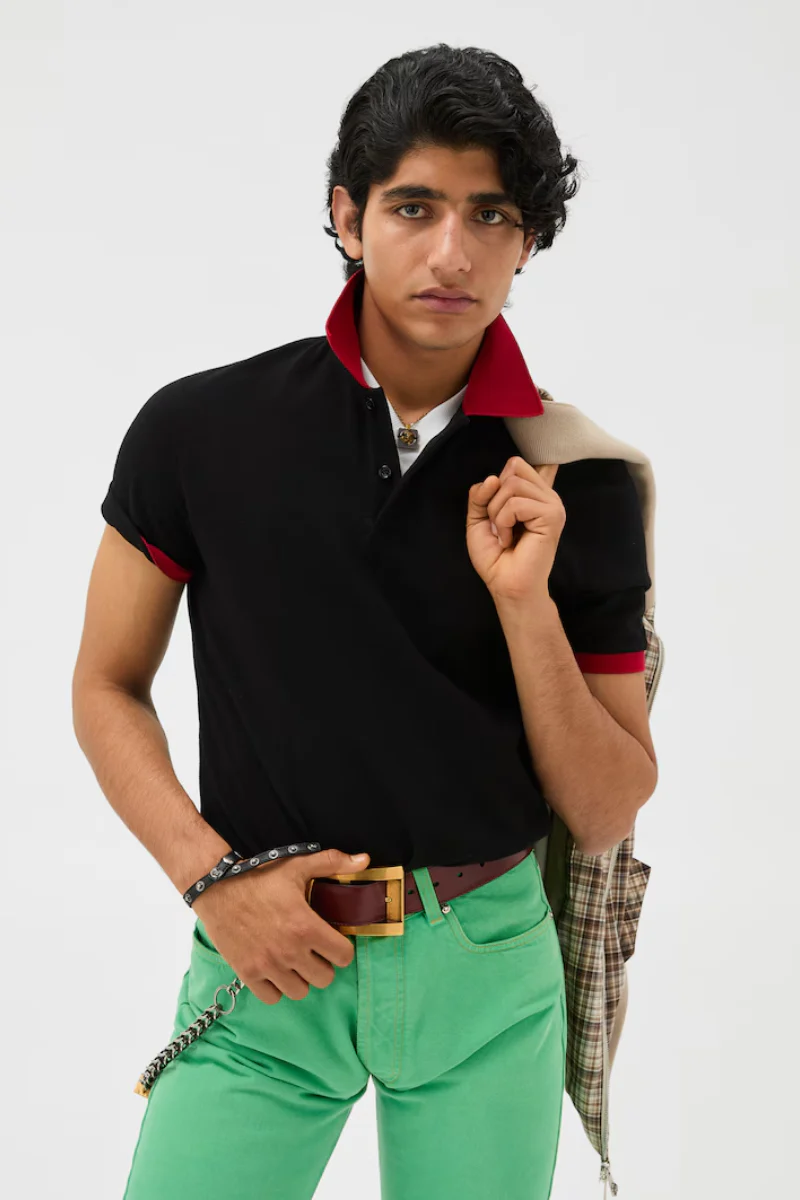 Versace Logo Embroidered Pique Polo Shirt-Red - Image 2